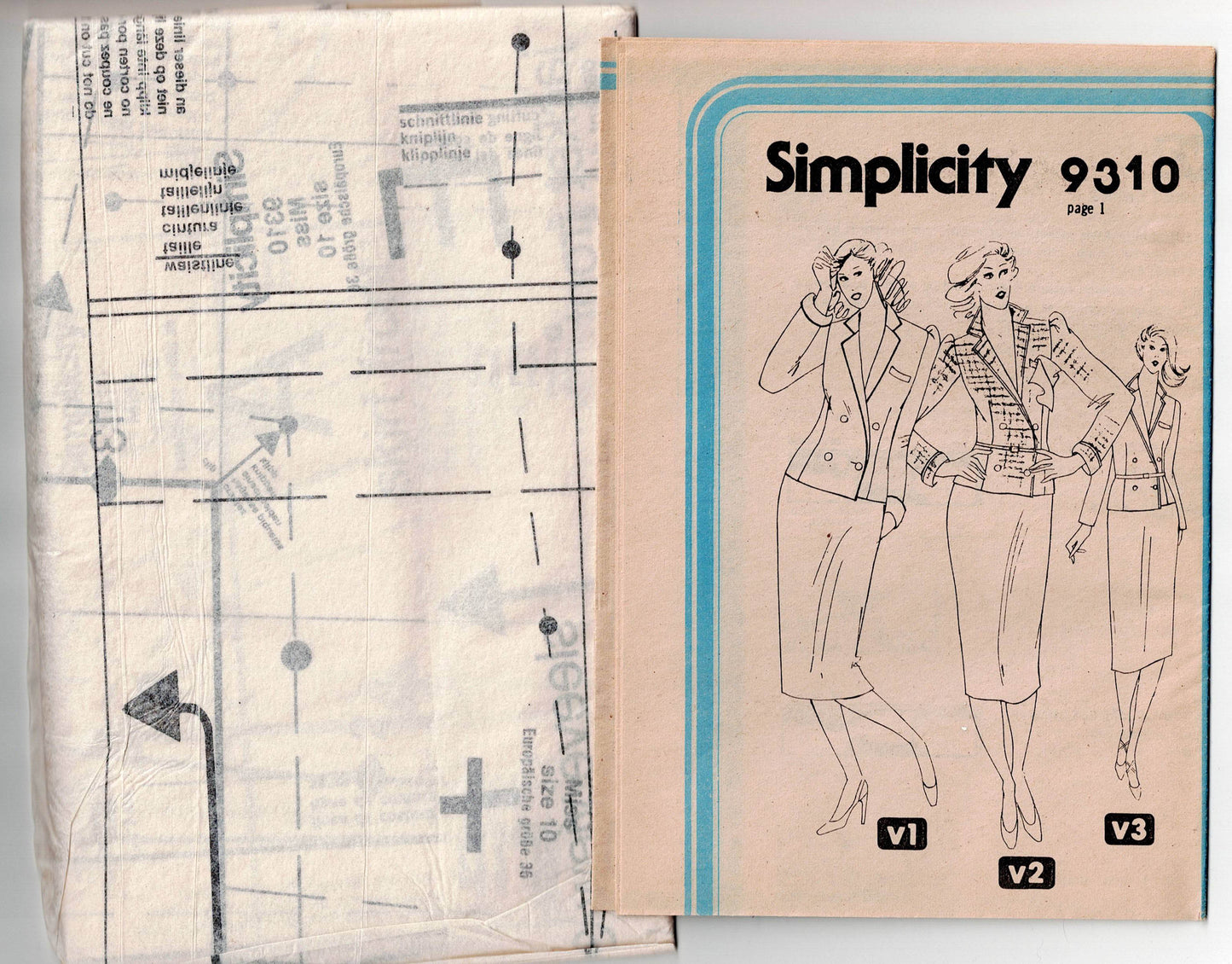 Simplicity 9310 Womens Lined Jacket & Slim Skirt 1970s Vintage Sewing Pattern Size 10 UNCUT Factory Folded