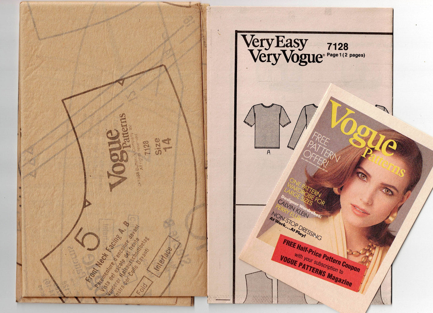 Very Easy Vogue 7128 Womens Pullover Blouses 1980s Vintage Sewing Pattern Size 12 - 16 UNCUT Factory Folded