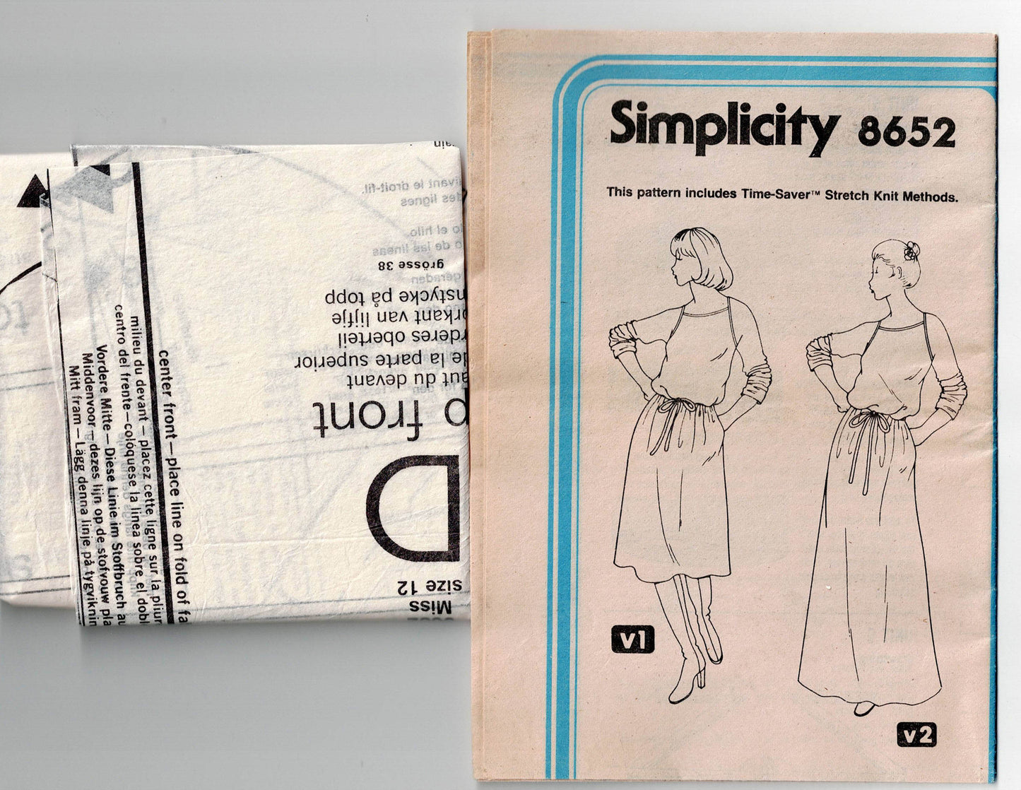 Simplicity 8652 CATHY HARDWICK Womens Casual Stretch Top & Skirts with Pockets 1970s Vintage Sewing Pattern Size 12 Bust 34 Inches