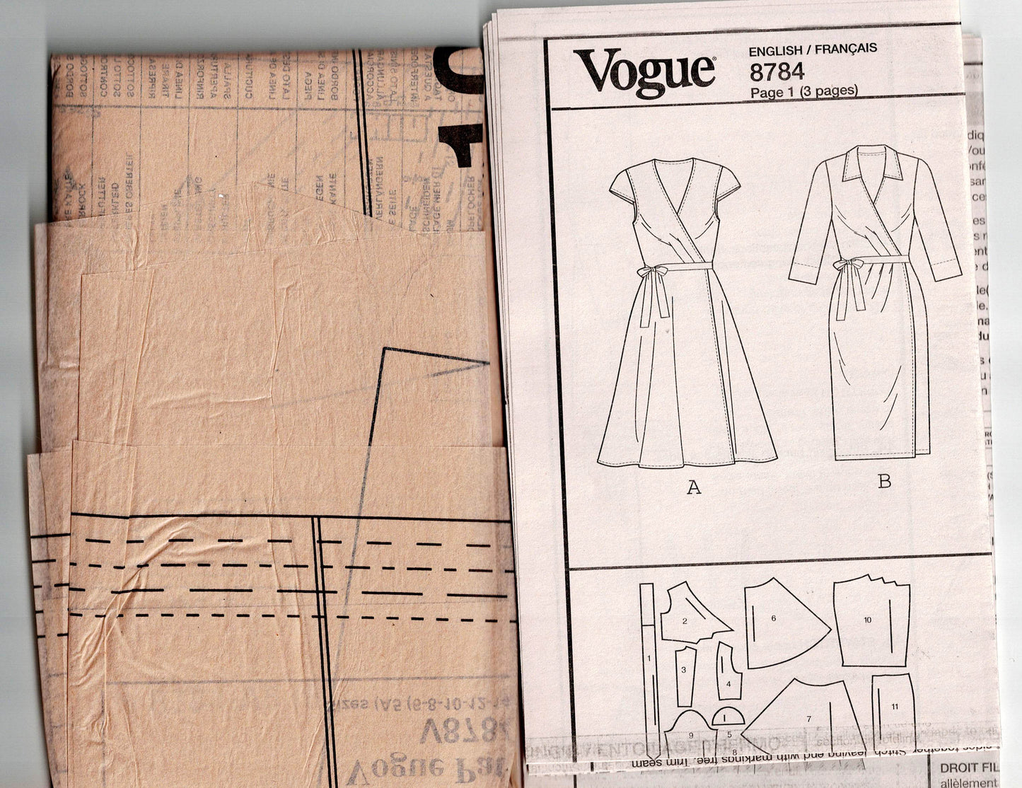 Very Easy Vogue V8784 Womens Wrap Dress with Tucked Bodice Out Of Print Sewing Pattern Size 6 - 14 UNCUT Factory Folded