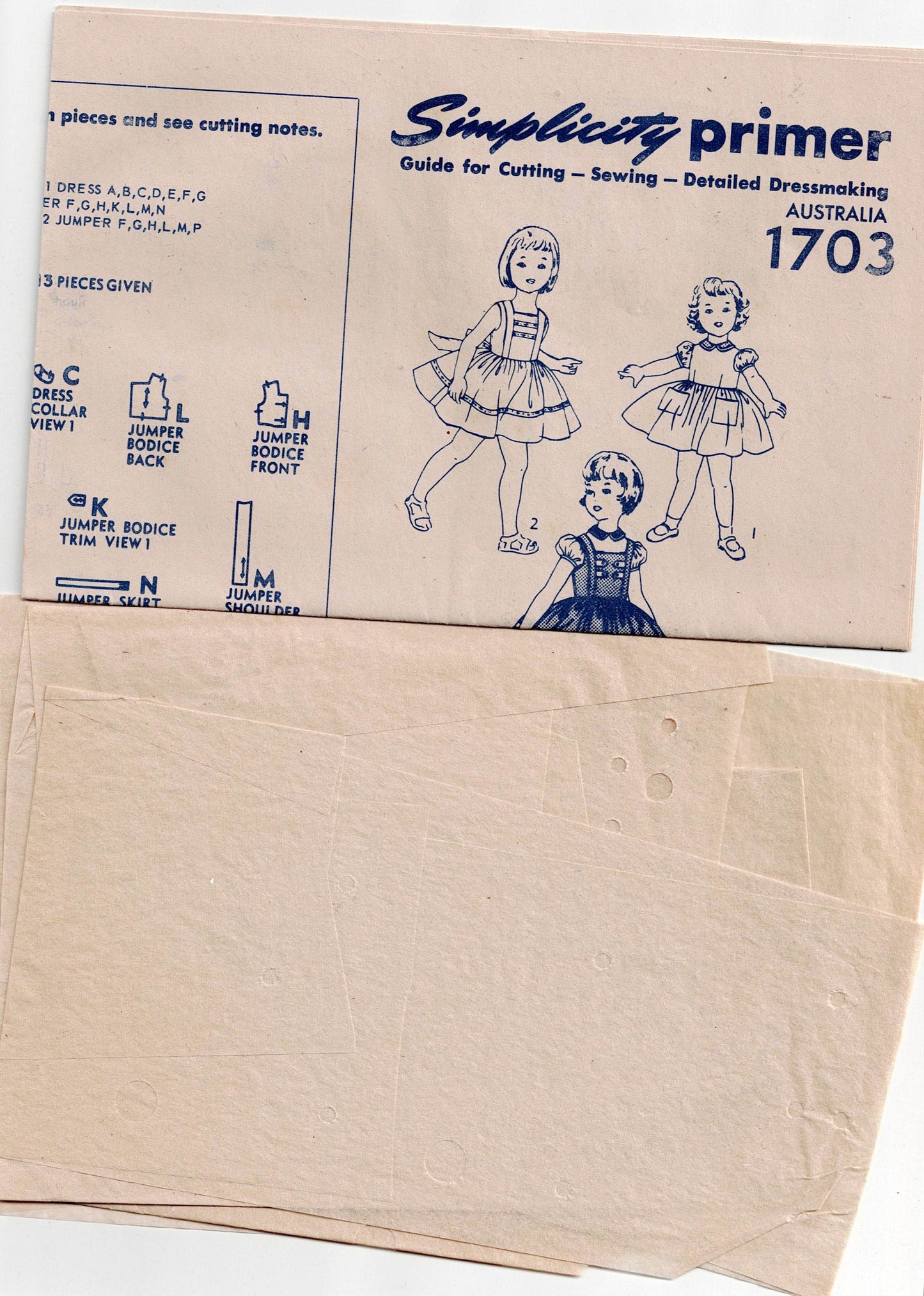 Simplicity 1703 Toddler Girls Full Skirt Rockabilly Party Dress 1950s Vintage Sewing Pattern Size 4