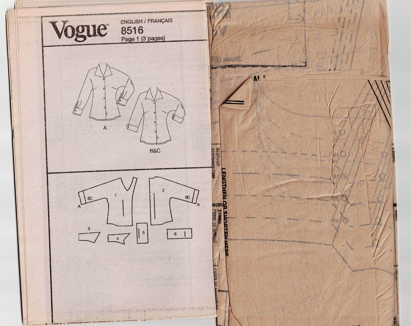 Vogue 8516 Womens Shirt Style Blouses Out Of Print Sewing Pattern Size 14 - 22 UNCUT Factory Folded