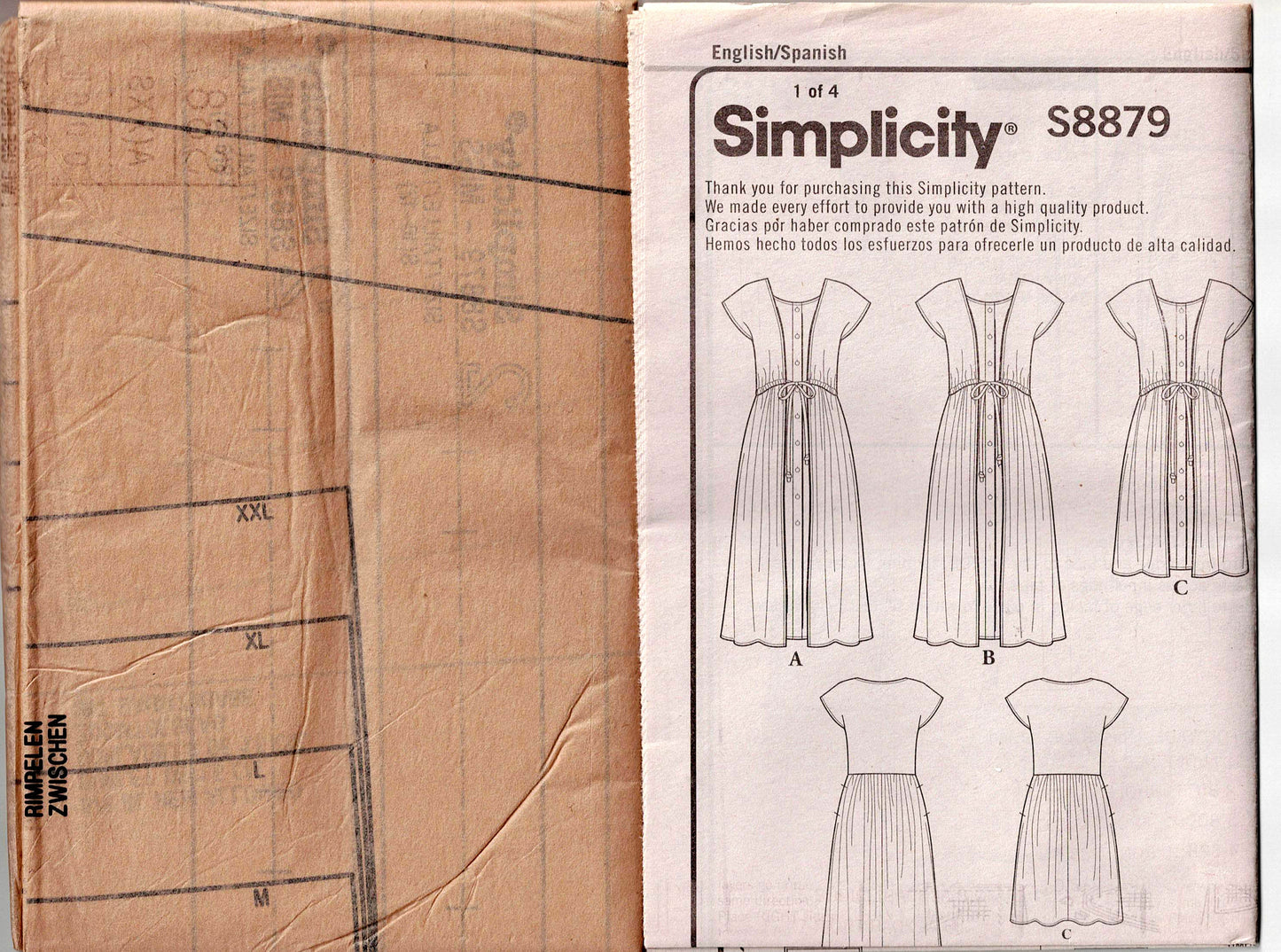 Simplicity 8879 Womens Origami Dress Out Of Print Sewing Pattern Sizes XXS - XXL UNCUT Factory Folded