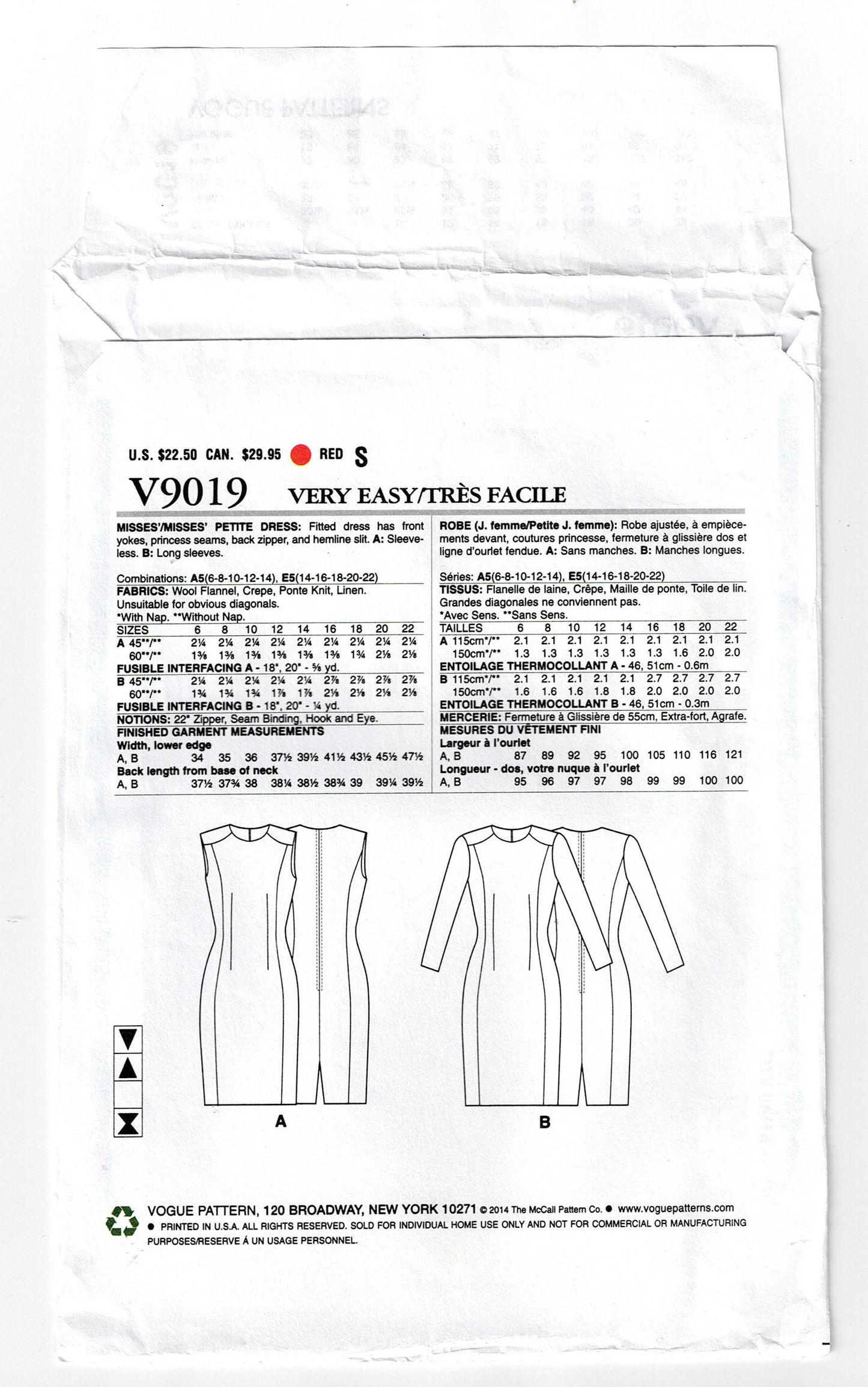 Vogue 9019 Womens Princess Panelled Dress Out Of Print Sewing Pattern Size 14 - 22 UNCUT Factory Folded