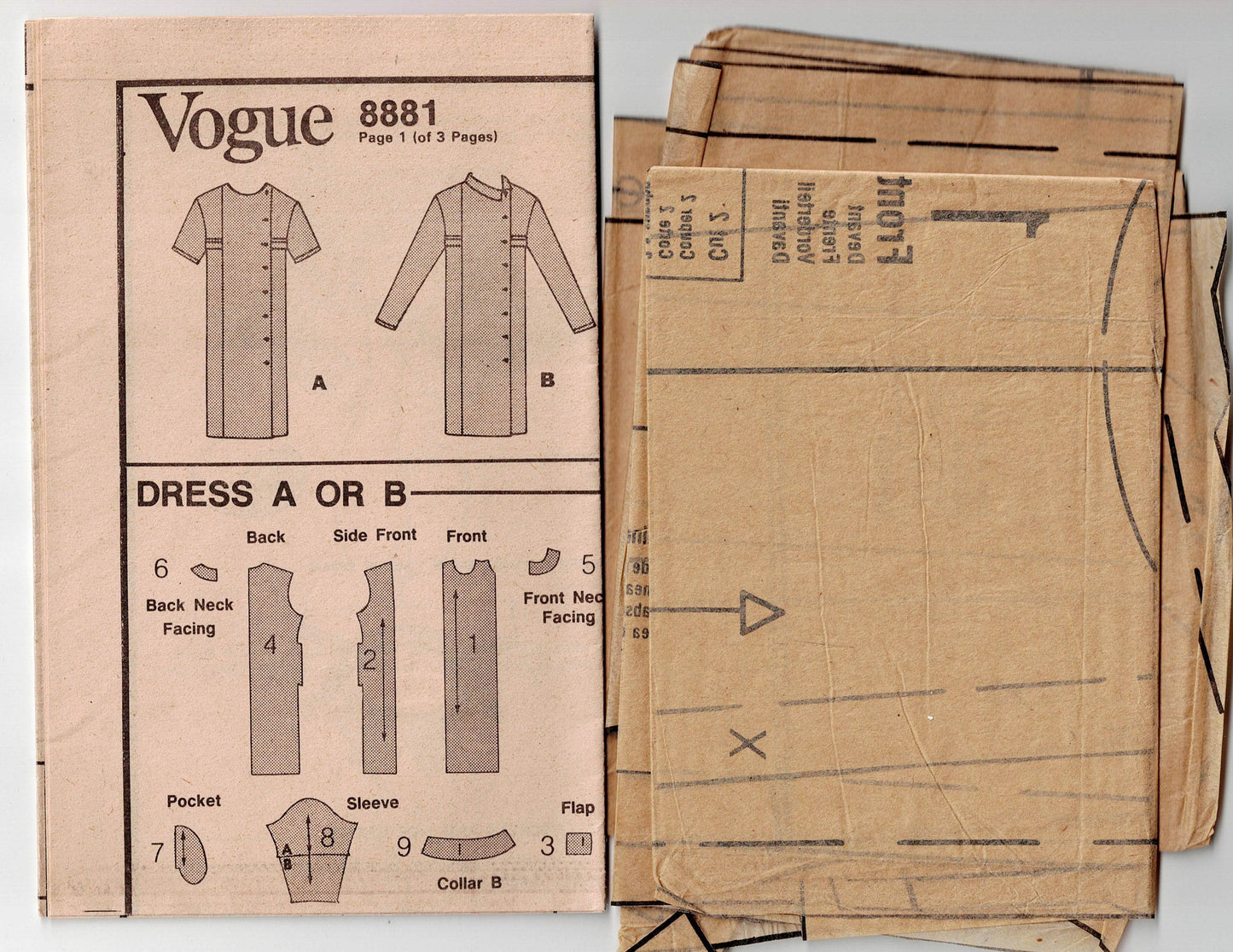 Vogue 8881 Womens Asymmetric Dress with Pockets 1980s Vintage Sewing Pattern Size 8 Bust 31.5 inches