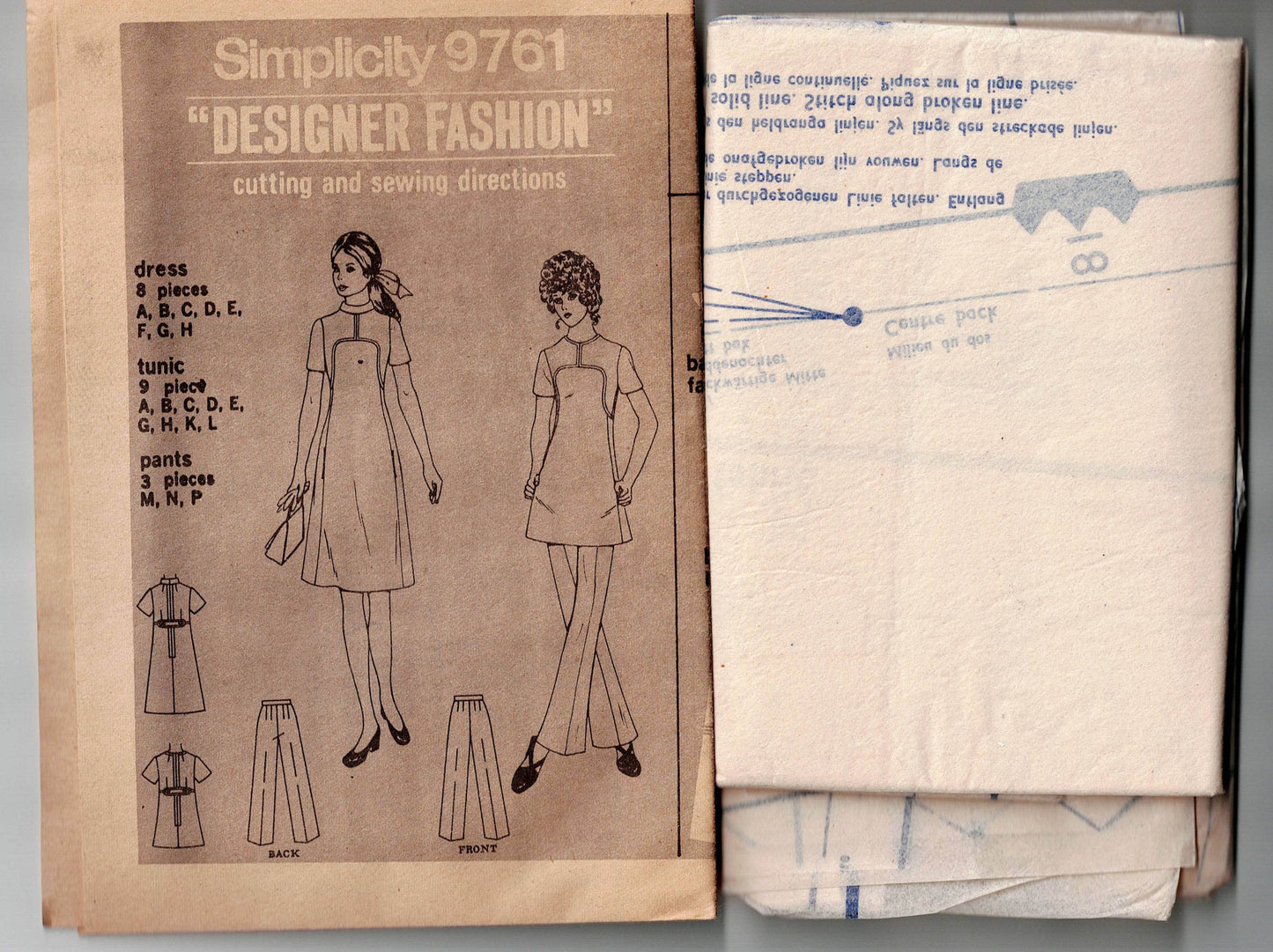 Simplicity 9761 Womens Designer Fitted High Collar Dress Tunic & Pants 1970s Vintage Sewing Pattern Size 18 Bust 40 inches