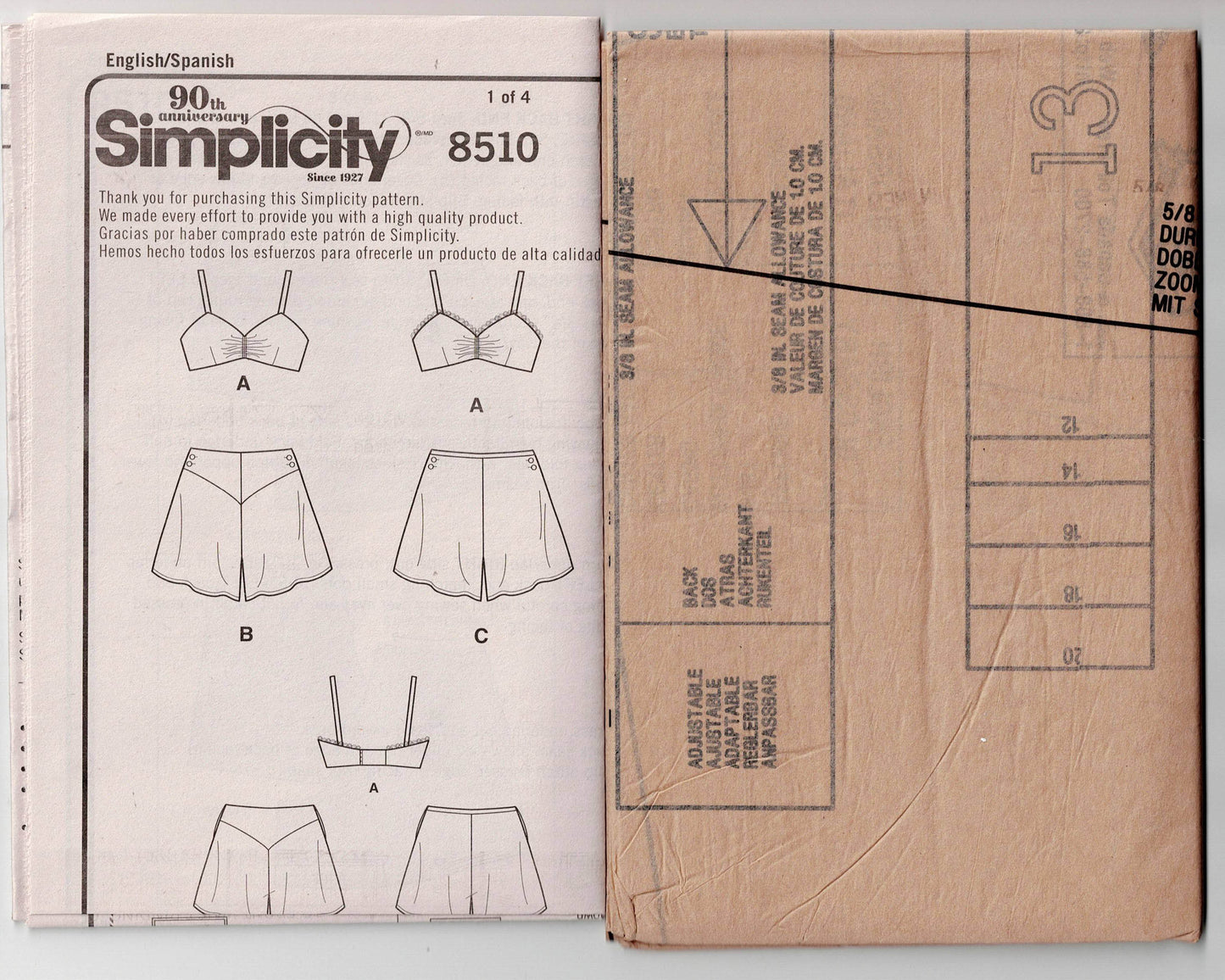 Simplicity 8510 Womens Reissued 1930 Lingerie Set Sewing Pattern Size 4 - 12 or 12 - 20 UNCUT Factory Folded