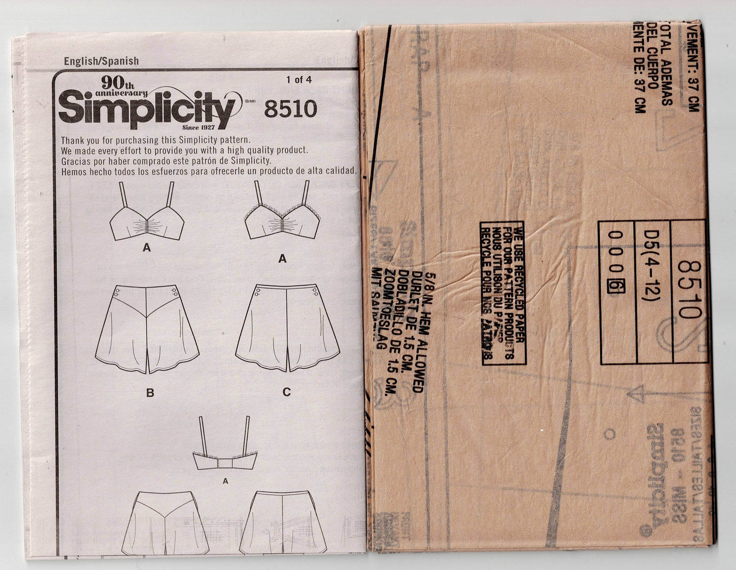 Patrón de costura de conjunto de lencería Simplicity 8510 para mujer, reeditado en 1930, talla 4 a 12 o 12 a 20, sin cortar, doblado de fábrica