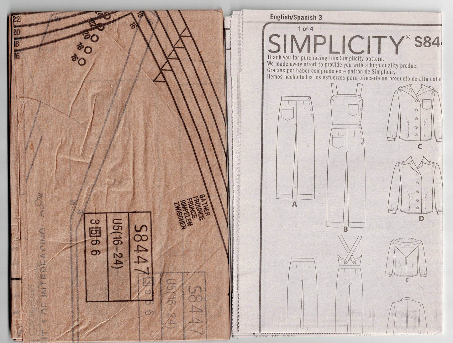 Simplicity 8447 Womens ROSIE RIVETER Style Overalls Pants & Blouse 1940s Reissued Sewing Pattern Size 6 - 14 or 16 - 24 UNCUT Factory Folded