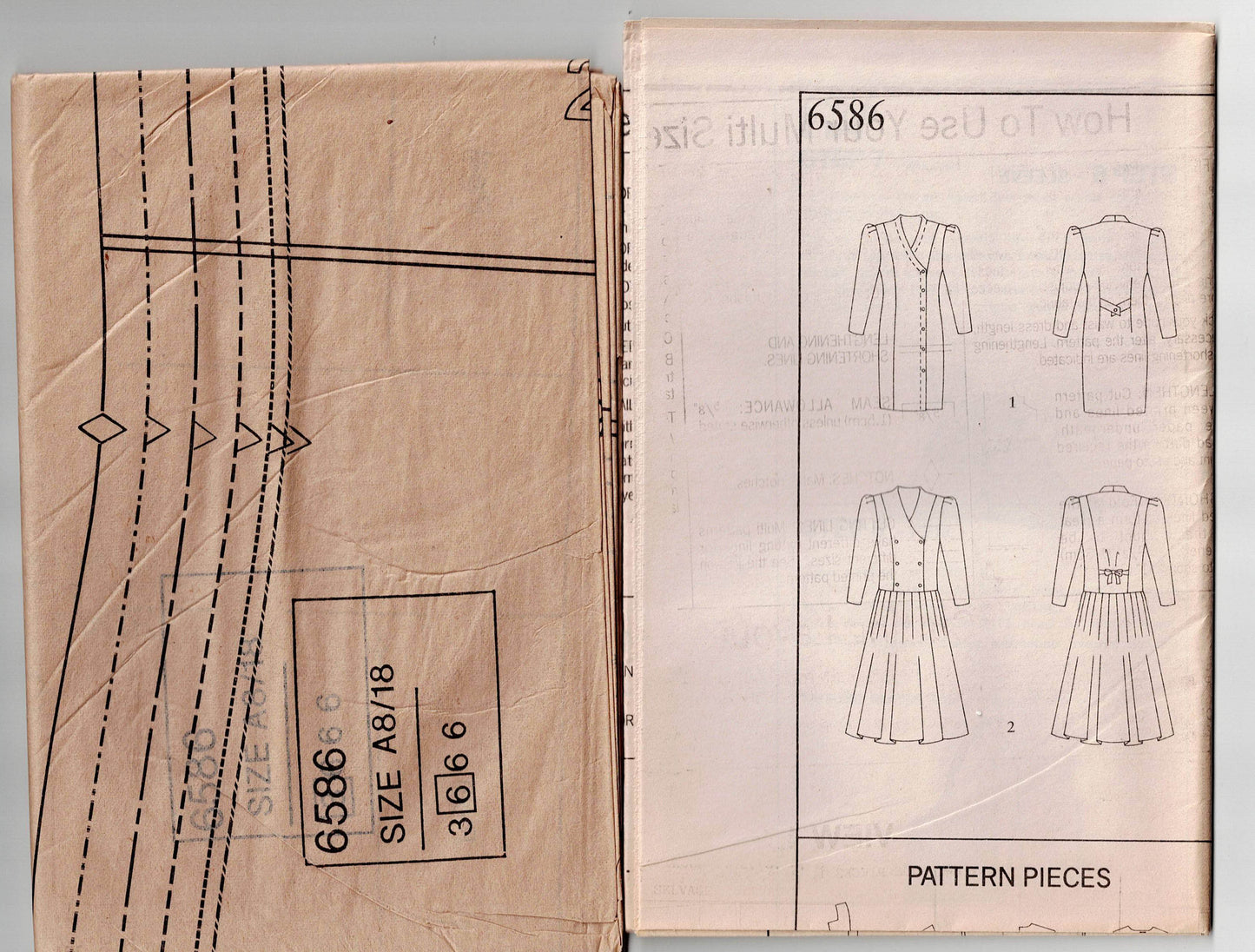 New Look 6586 Womens Double Breasted Dress 1980s Vintage Sewing Pattern Size 8 - 18 UNCUT Factory Folded