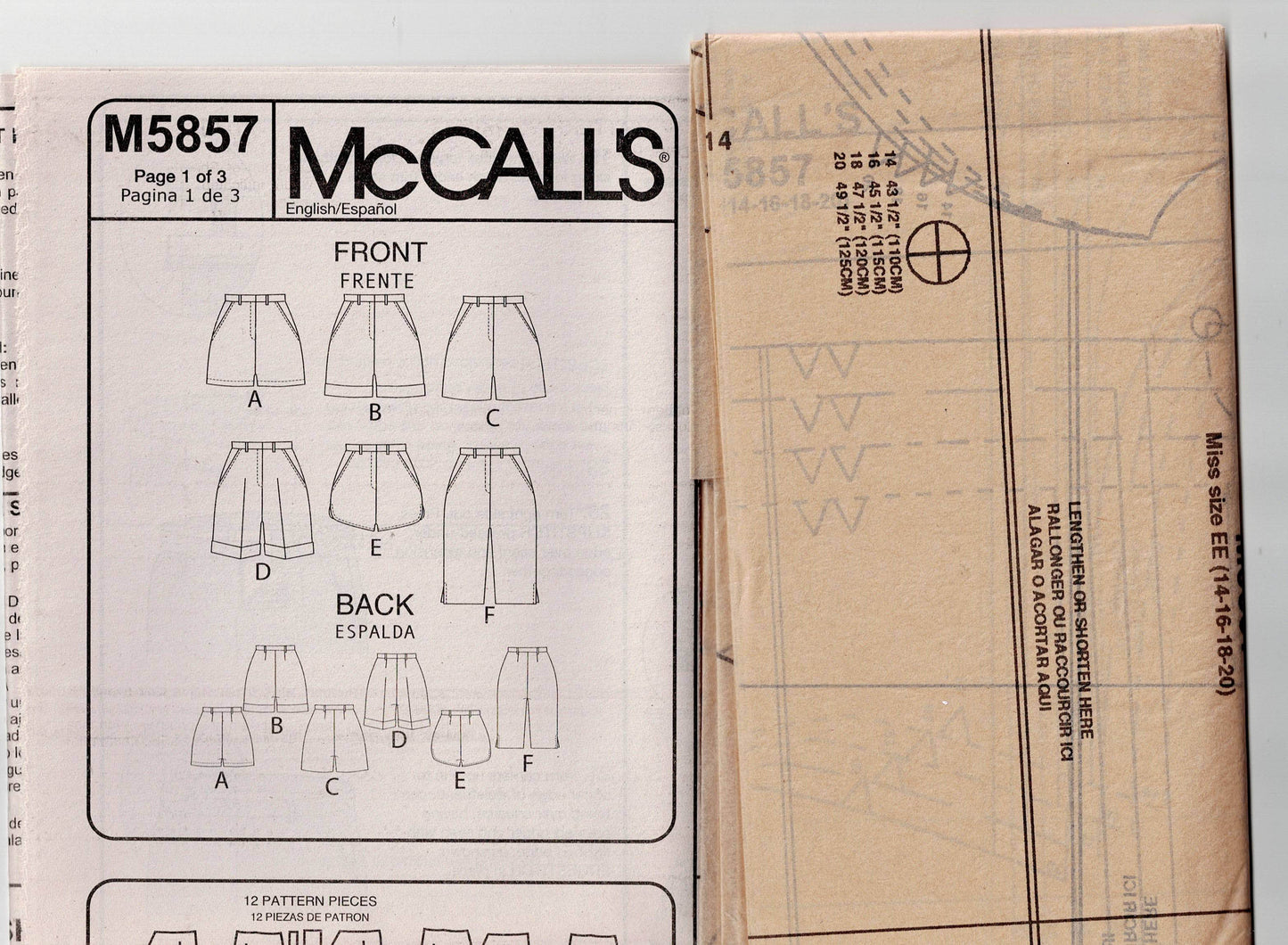 McCall's 5857 Womens Shorts in 4 Lengths Out Of Print Sewing Pattern Size 14 - 20 UNCUT Factory Folded