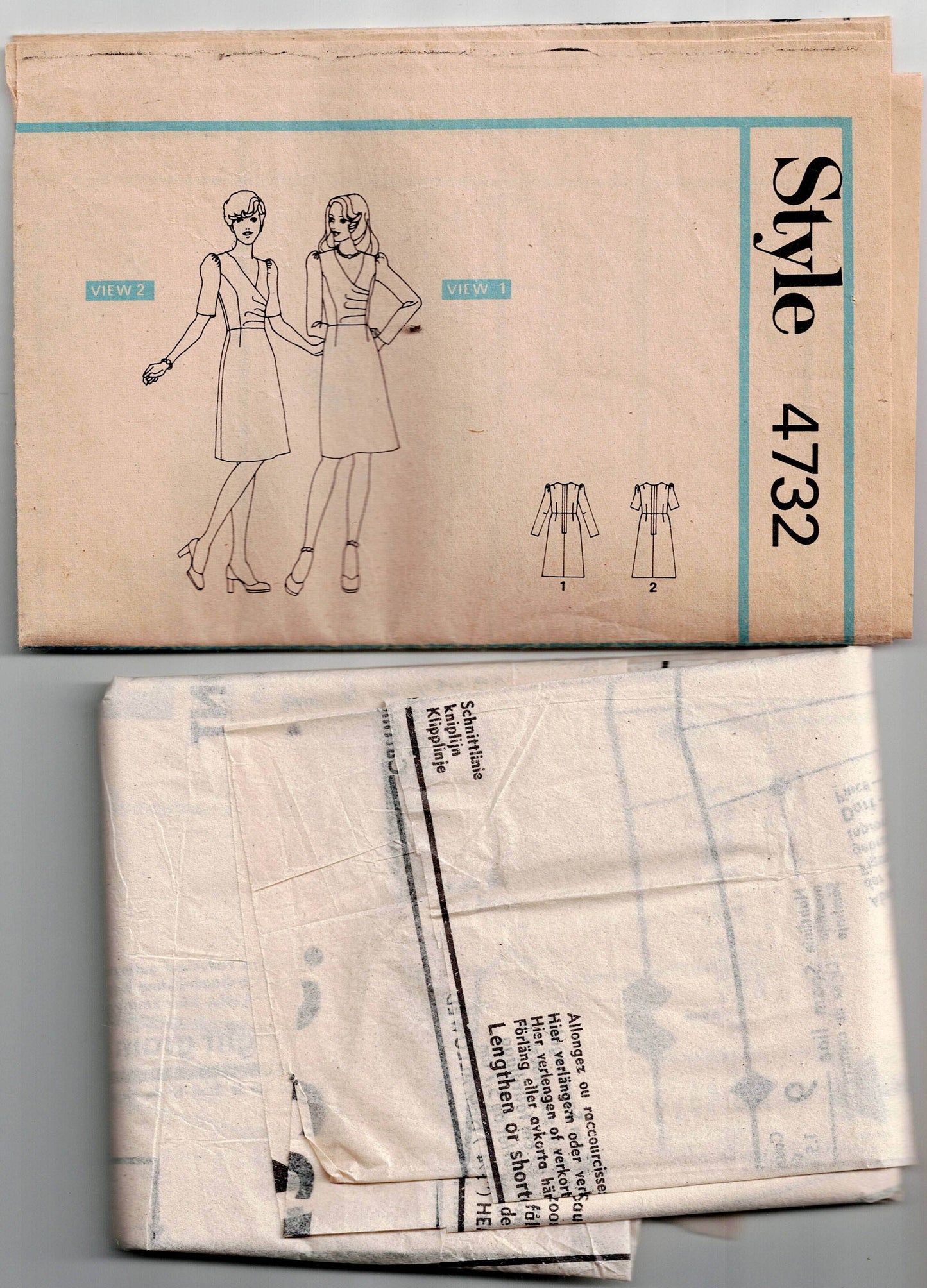 Style 4732 Womens Side Ruched Dress 1970s Vintage Sewing Pattern Size 12 Bust 34 Inches