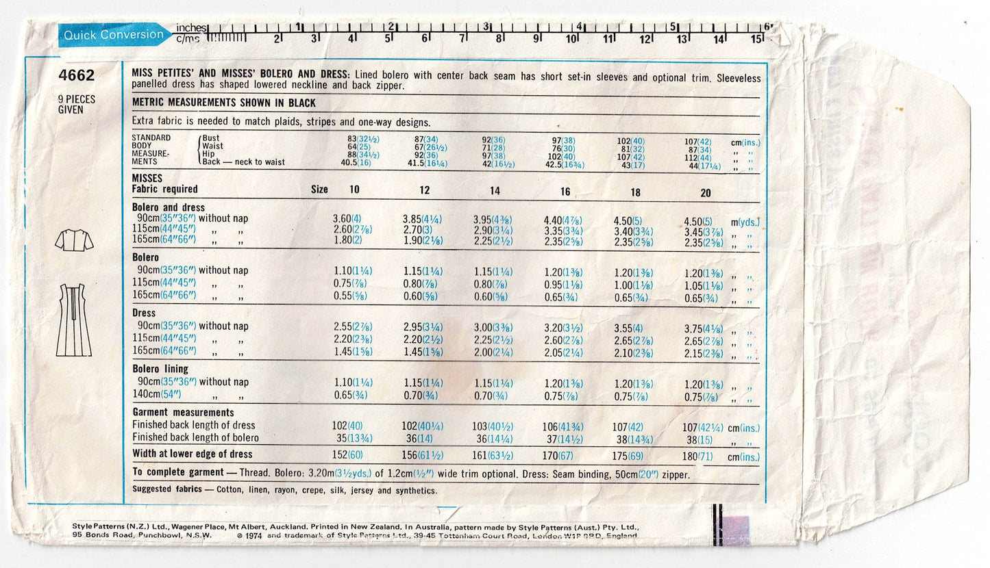 Style 4662 Womens Fit & Flare Dress & Bolero Jacket 1970s Vintage Sewing Pattern Size 16 Bust 38 Inches