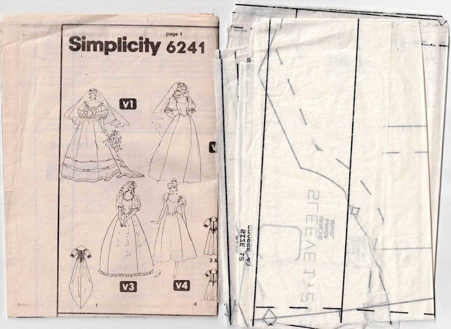 Simplicity 6241 Womens Puff Sleeved Full Skirt Wedding Dress 1980s Vintage Sewing Pattern Size 12 Bust 34 Inches