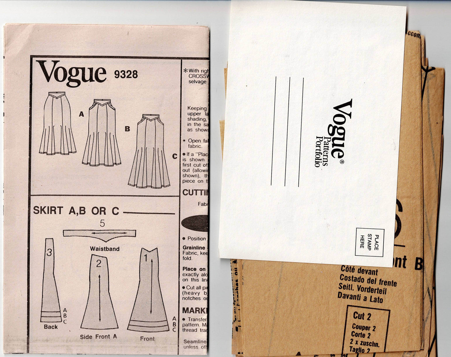 Vogue 9328 Womens Fit & Flared Skirts 1980s Vintage Sewing Pattern Size 8 - 12 UNCUT Factory Folded