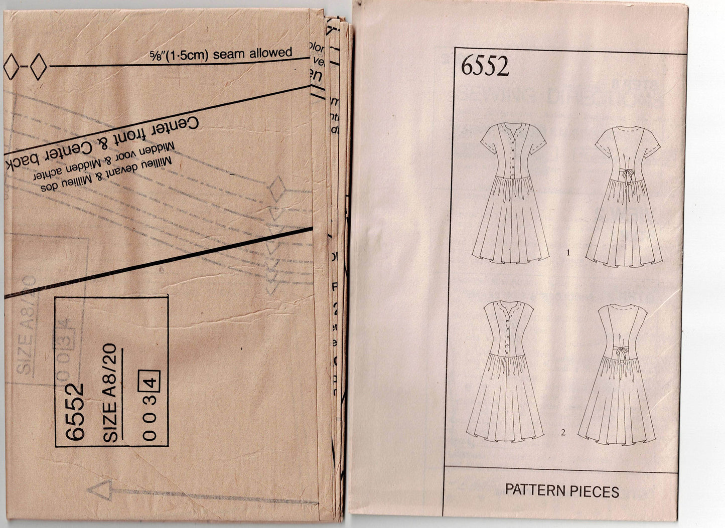 New Look 6552 Womens Drop Waist Pullover Dress 1980s Vintage Sewing Pattern Size 8 - 20 UNCUT Factory Folded