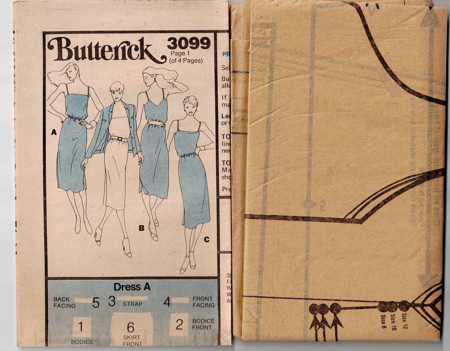 Butterick 3099 Womens EASY Slip Dress & Jacket 1980s Vintage Sewing Pattern Size 8 - 12 UNCUT Factory Folded