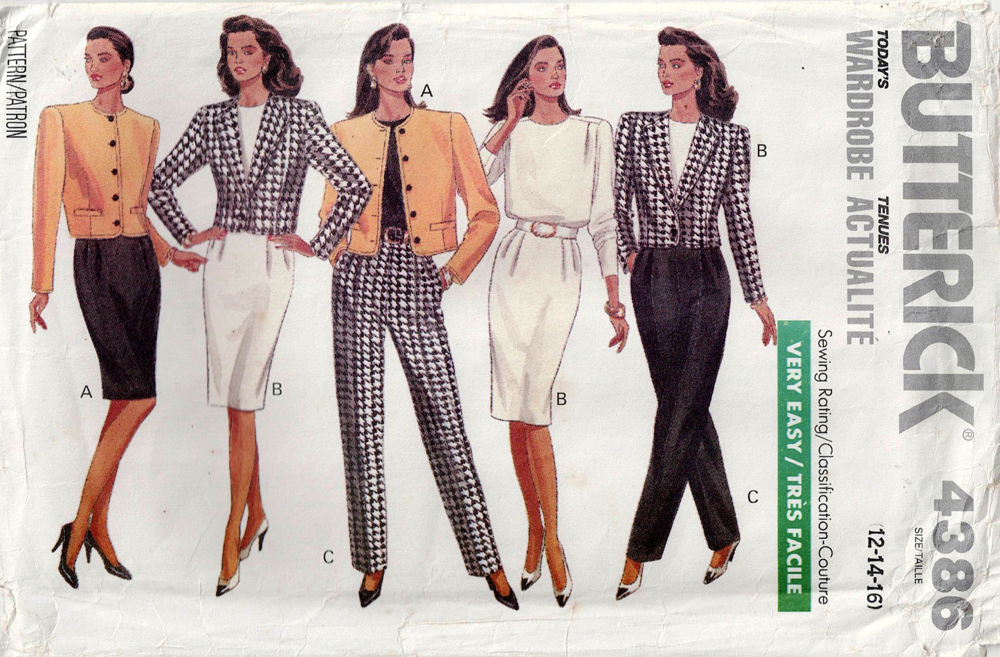 Butterick 4386 Womens Capsule Wardrobe Jacket Top Skirt & Pants 1980s Vintage Sewing Pattern Size 12 - 16 UNCUT Factory Folded