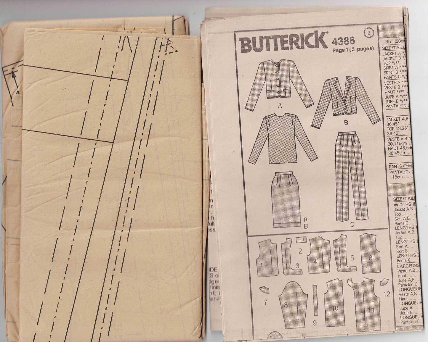 Butterick 4386 Womens Capsule Wardrobe Jacket Top Skirt & Pants 1980s Vintage Sewing Pattern Size 12 - 16 UNCUT Factory Folded