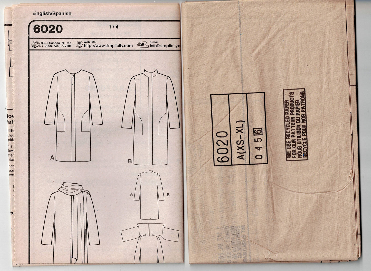 New Look 6020 EASY Womens Coat with Optional Scarf Out Of Print Sewing Pattern Size 6 - 24 UNCUT Factory Folded