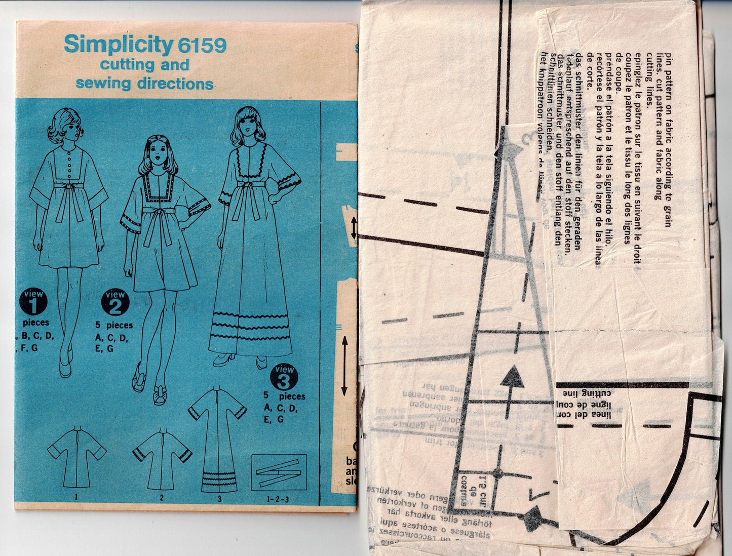 Simplicity 6159 Womens High Waisted Colour Blocked Caftans 1970s Vintage Sewing Pattern Size 12 - 14