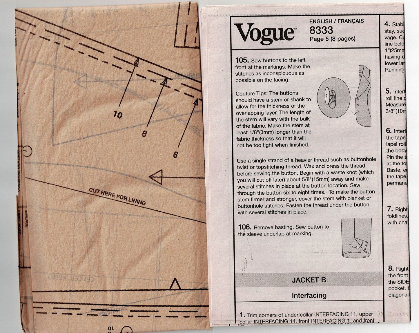 Vogue 8333 Claire Shaeffer's CUSTOM COUTURE Womens Blazer Style Tailored Jacket Out Of Print Sewing Pattern Size 6 - 10 UNCUT Factory Folded