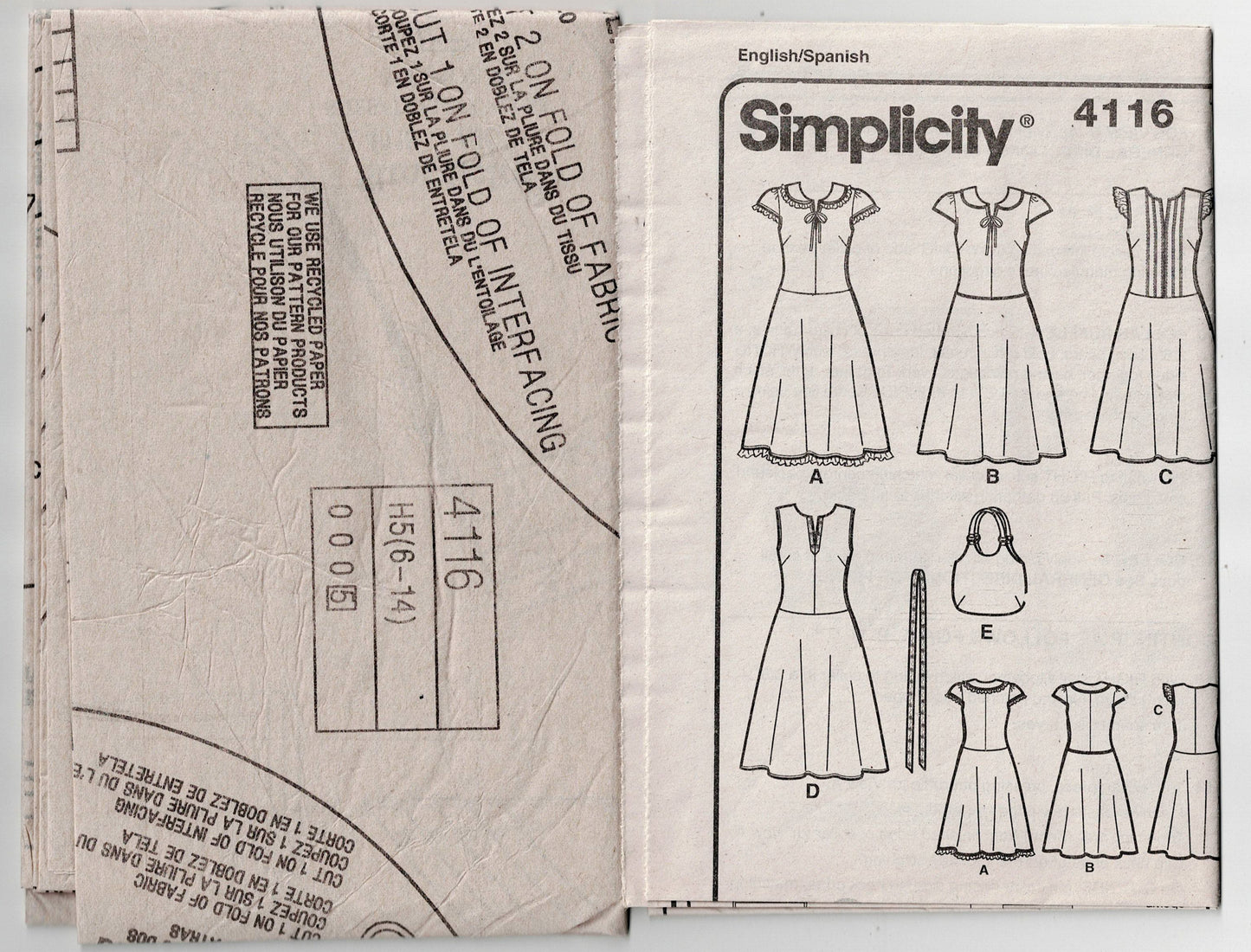 Simplicity 4116 Womens Flutter Sleeved Sundress & Tote Bag Out Of Print Sewing Pattern Size 6 - 14 UNCUT Factory Folded