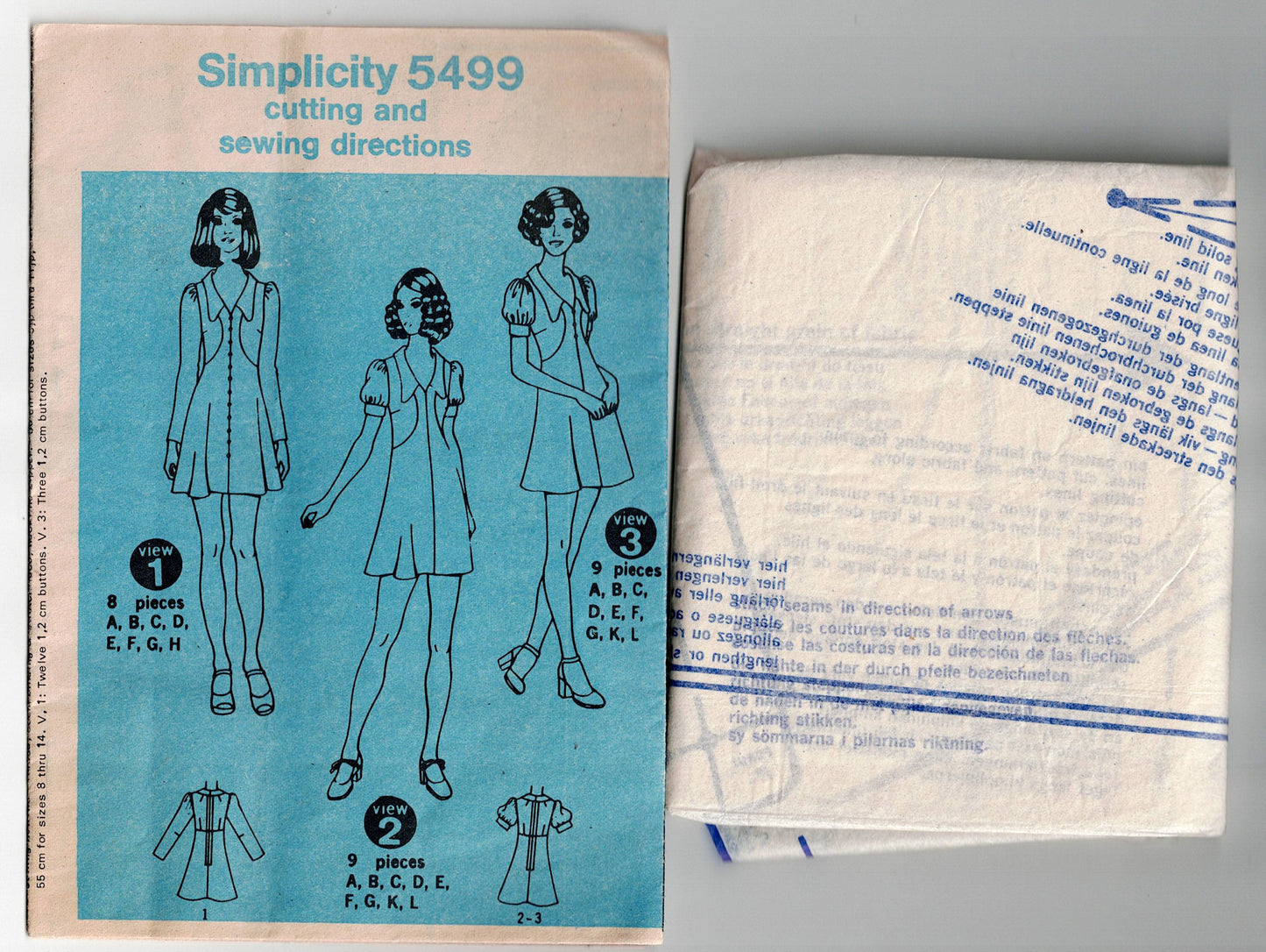 Simplicity 5499 Womens Colour Block Puff Sleeved Mini Dress 1970s Vintage Sewing Pattern Size 12 Bust 34 inches