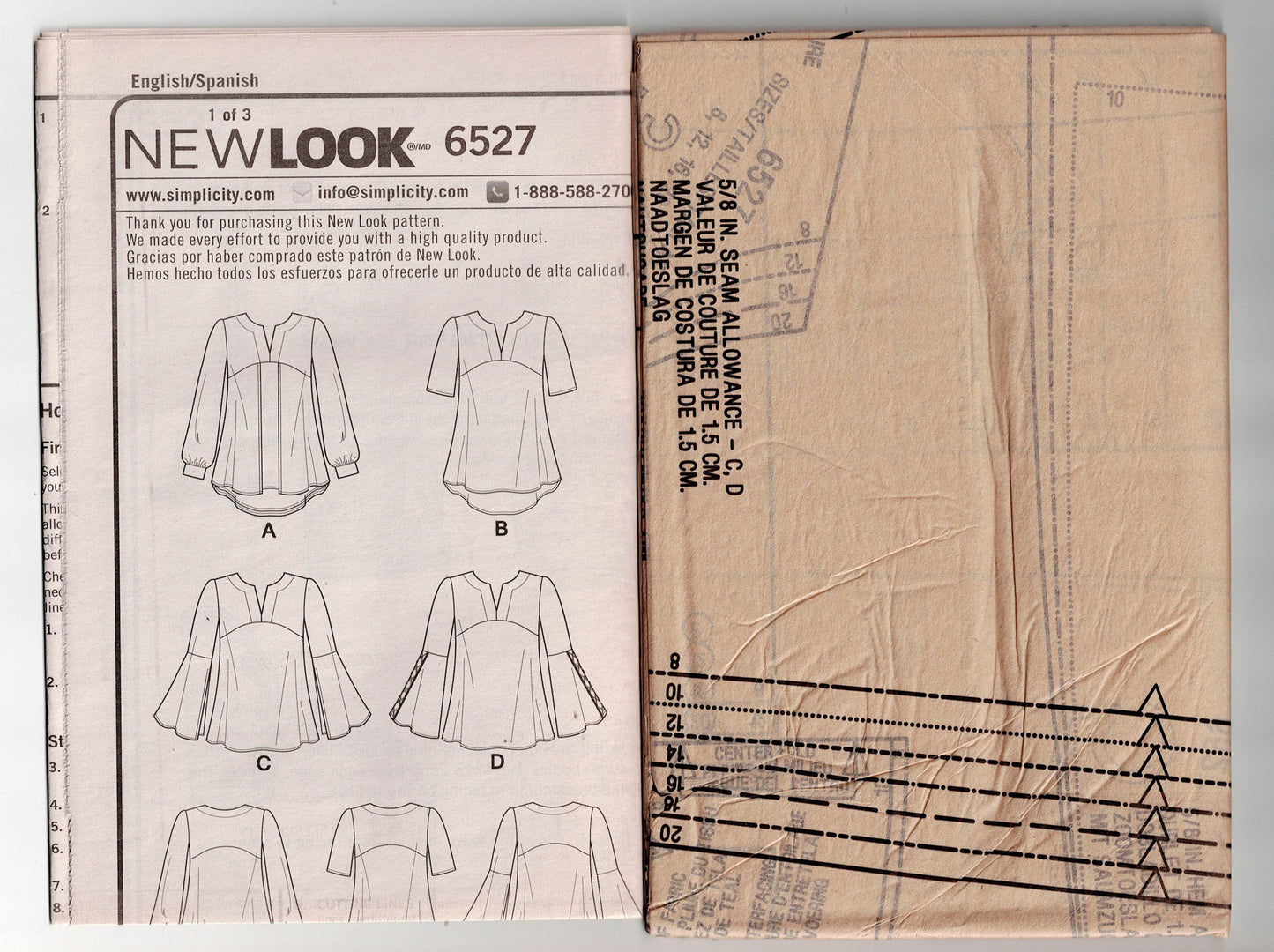 New Look 6527 Womens Pullover Tops with Curved Yoke Out Of Print Sewing Pattern Size 8 - 20 UNCUT Factory Folded