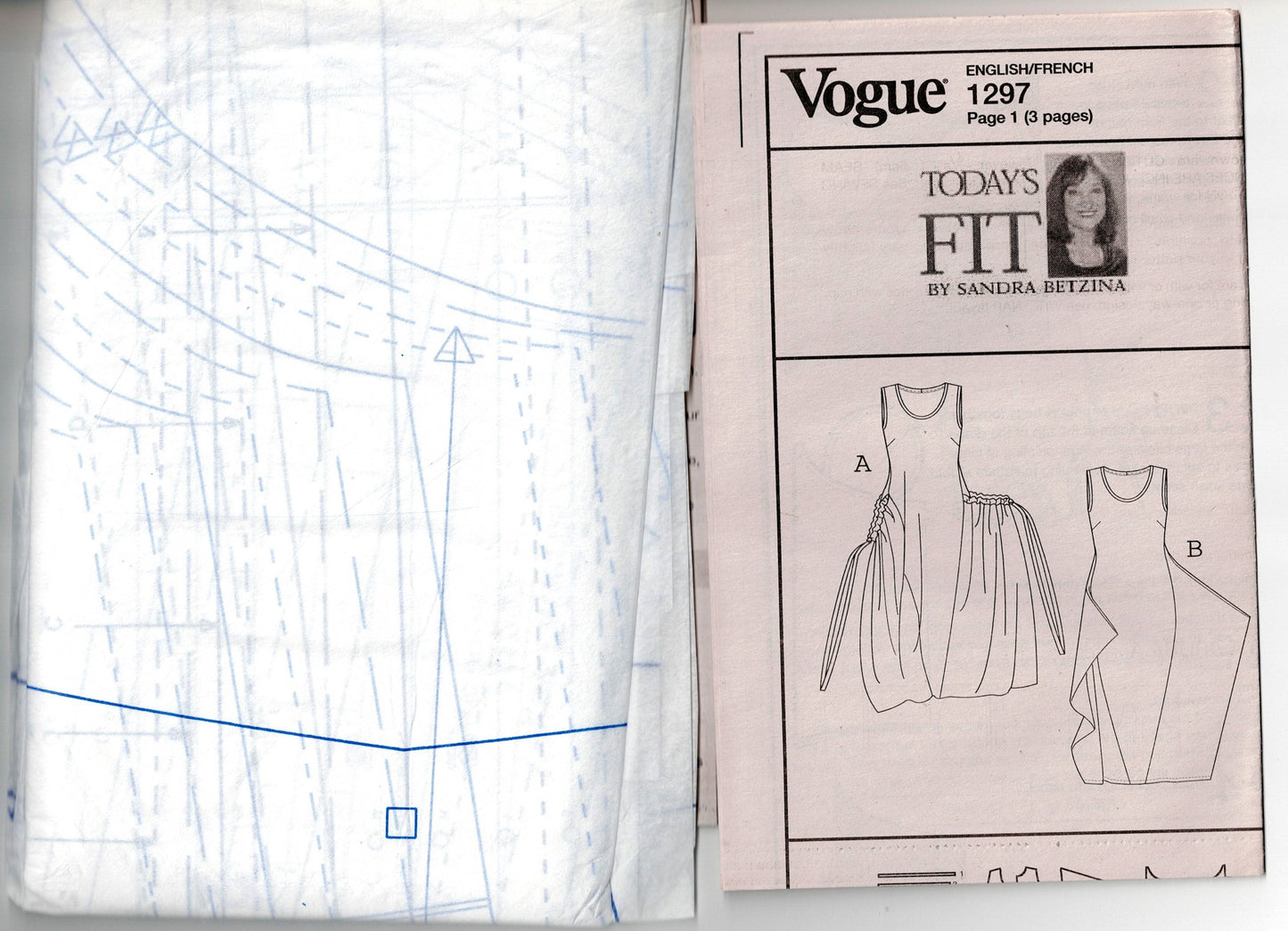 Vogue Original 1297 Today's Fit SANDRA BETZINA Womens Side Draped Dress with Gathered Pockets Out Of Print Sewing Pattern Bust 32 - 55 inches UNCUT Factory Folded