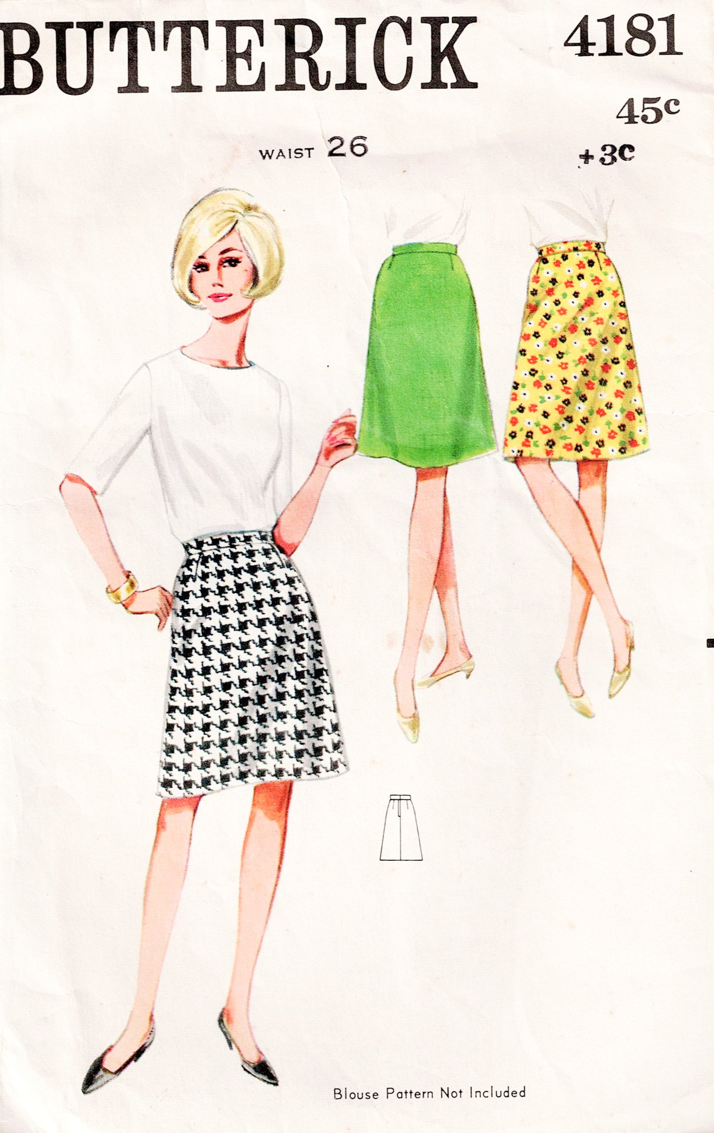 Patrón de costura vintage de los años 60 para falda en forma de A para mujer Butterick 4181, cintura de 26 pulgadas