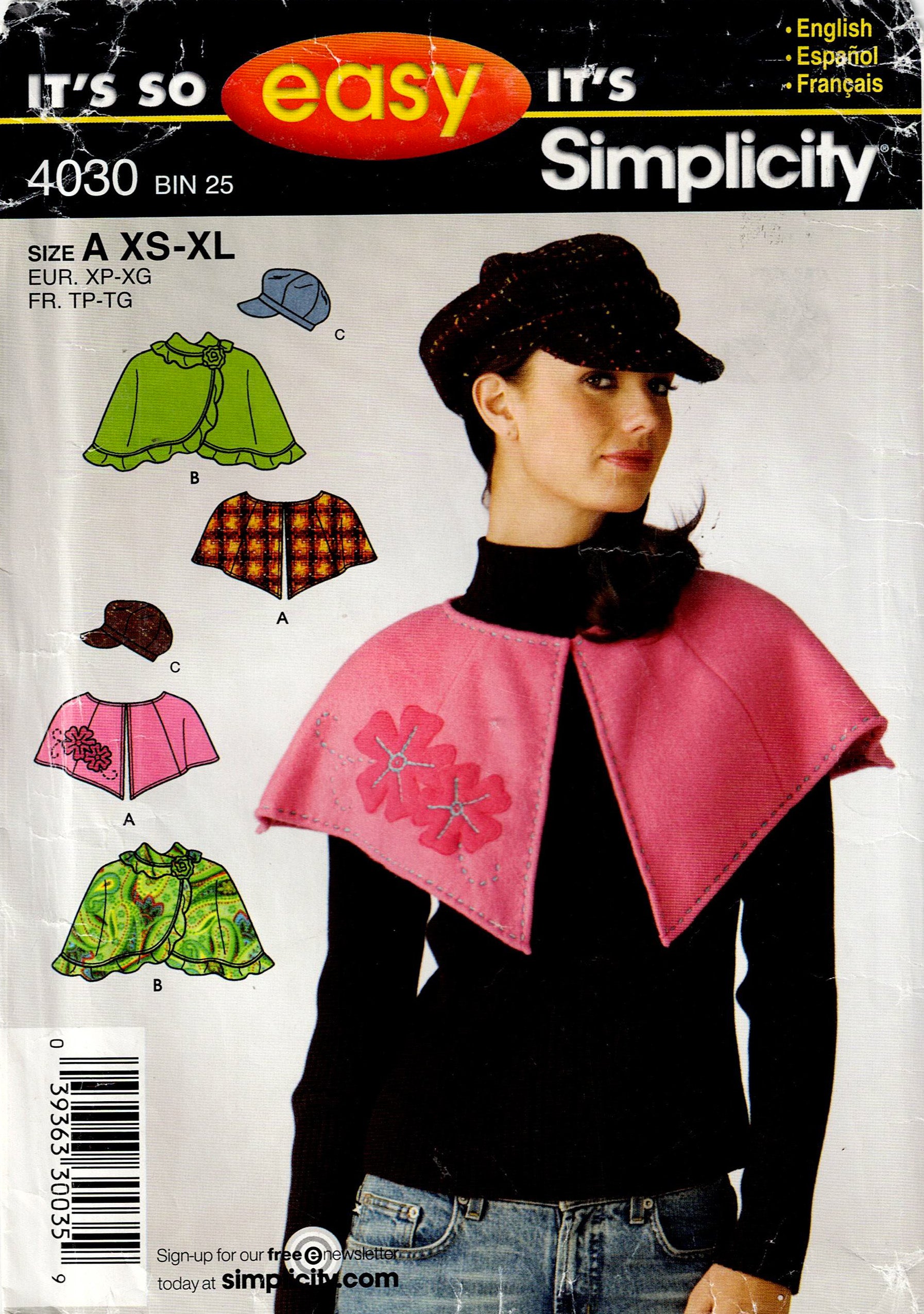 Simplicity 4030 Womens EASY Capelets & Hat Out Of Print Sewing Pattern ...