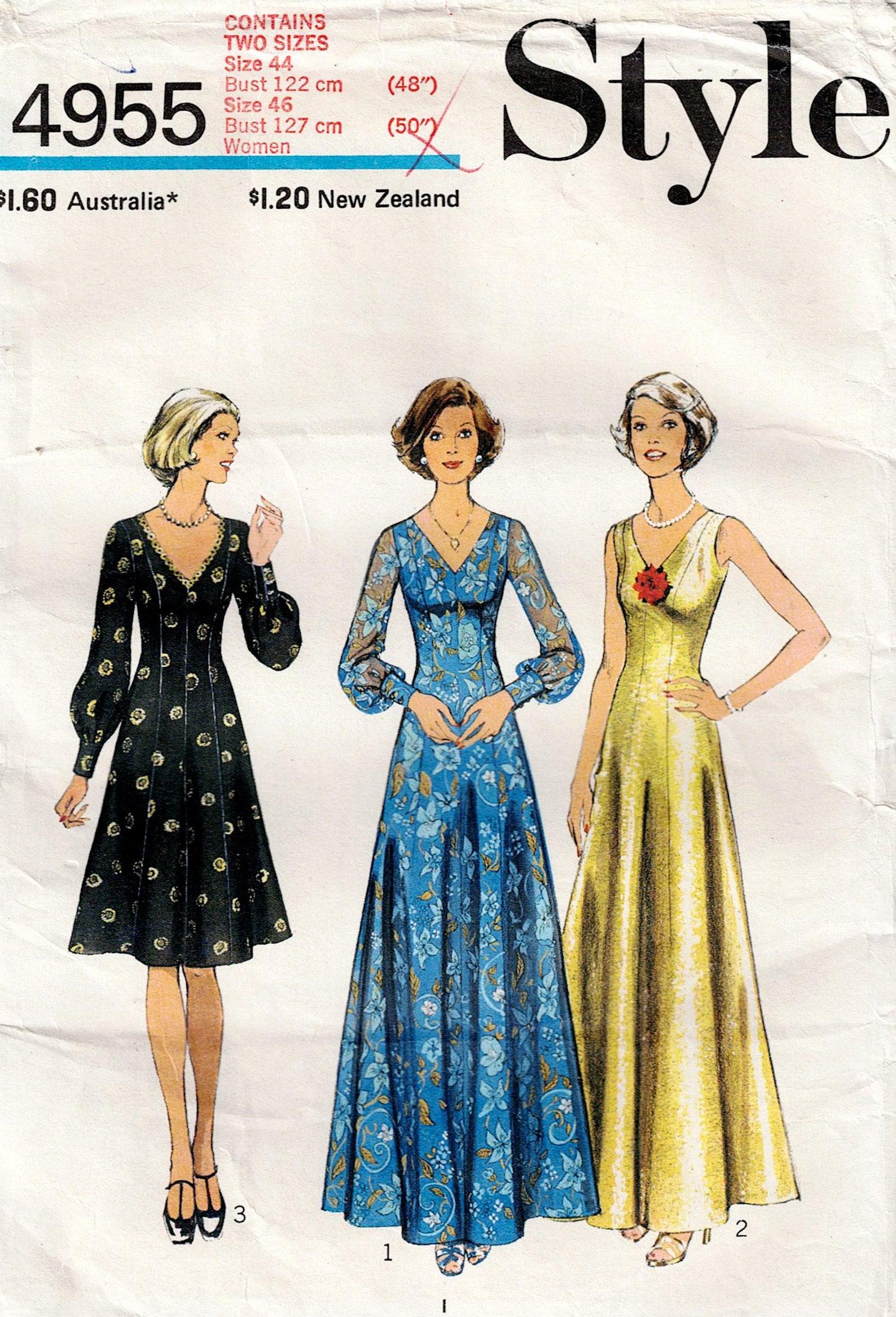 Style 4955 Womens Full Sleeved Evening Dress 1970s Vintage Paper Sewin –  All The Precious Things