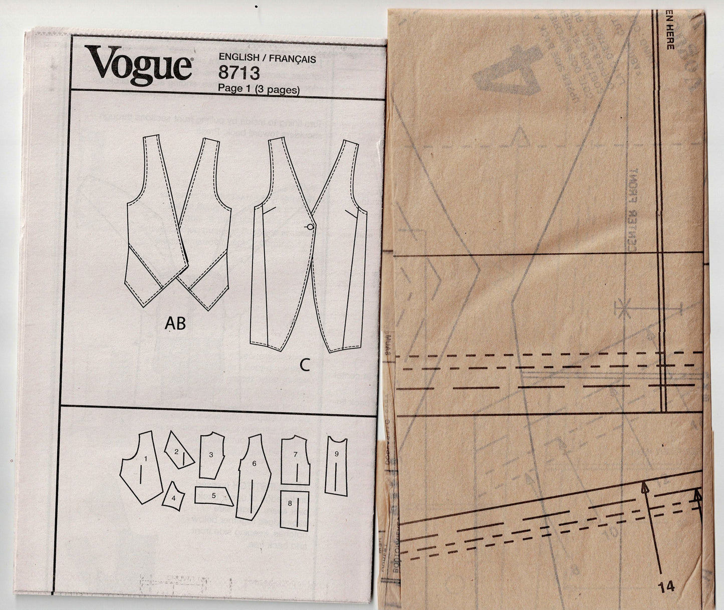 Very Easy Vogue 8713 Womens Long Asymmetric Vests Out Of Print Sewing Pattern Size 8 - 14 UNCUT Factory Folded