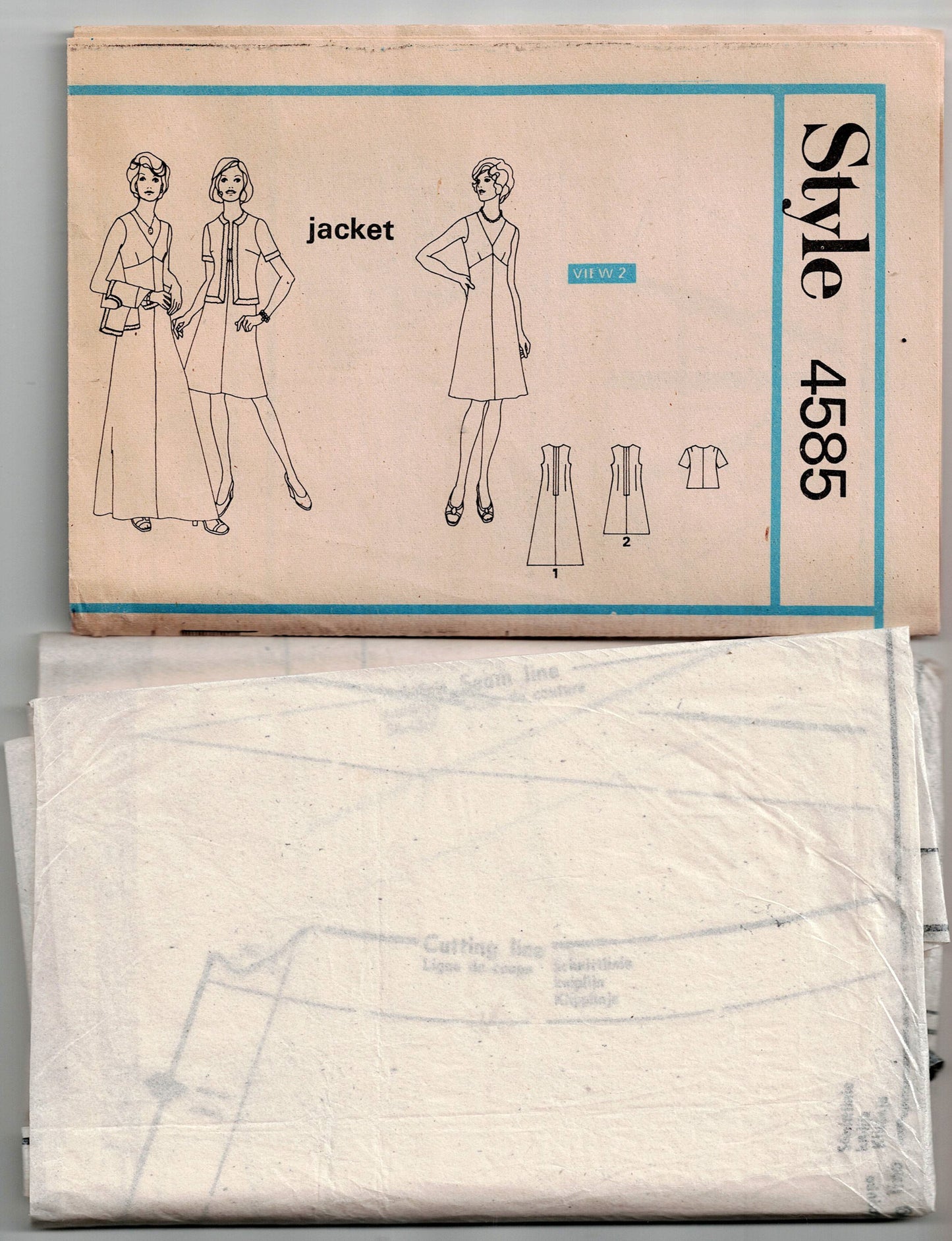 Style 4585 Womens Lined High Waisted Dress & Jacket 1970s Vintage Sewing Pattern Size 16 Bust 38 inches
