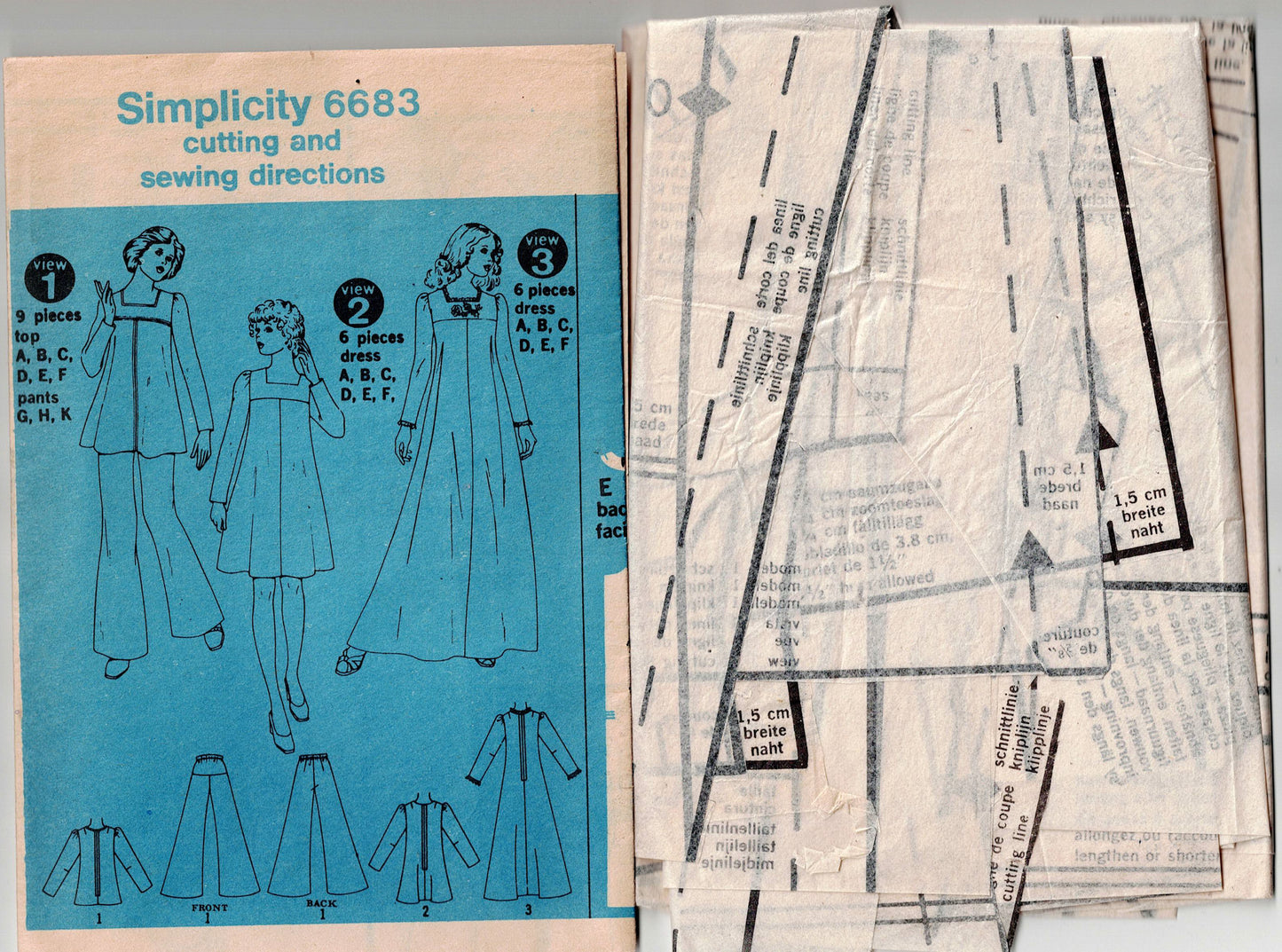 Simplicity 6683 Maternity Tent Maxi Dress Top & Flared Leg Pants 1970s Vintage Sewing Pattern Size 12 Bust 34 inches