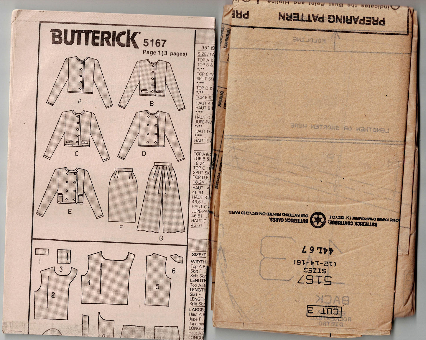 Butterick 5167 Womens Top Pencil Skirt & Pleated Culottes 1990s Vintage Sewing Pattern Size 12 - 16 UNCUT Factory Folded