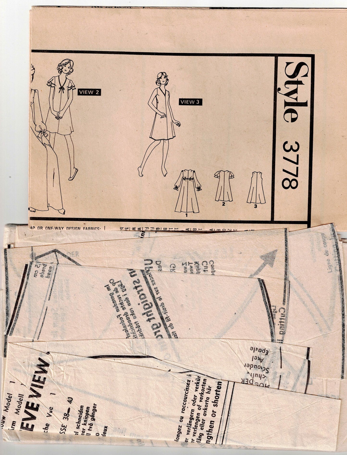 Style 3778 Womens Smock Nightgown in 2 Length with Sleeve Variations 1970s Vintage Sewing Pattern Size MEDIUM 12 - 14