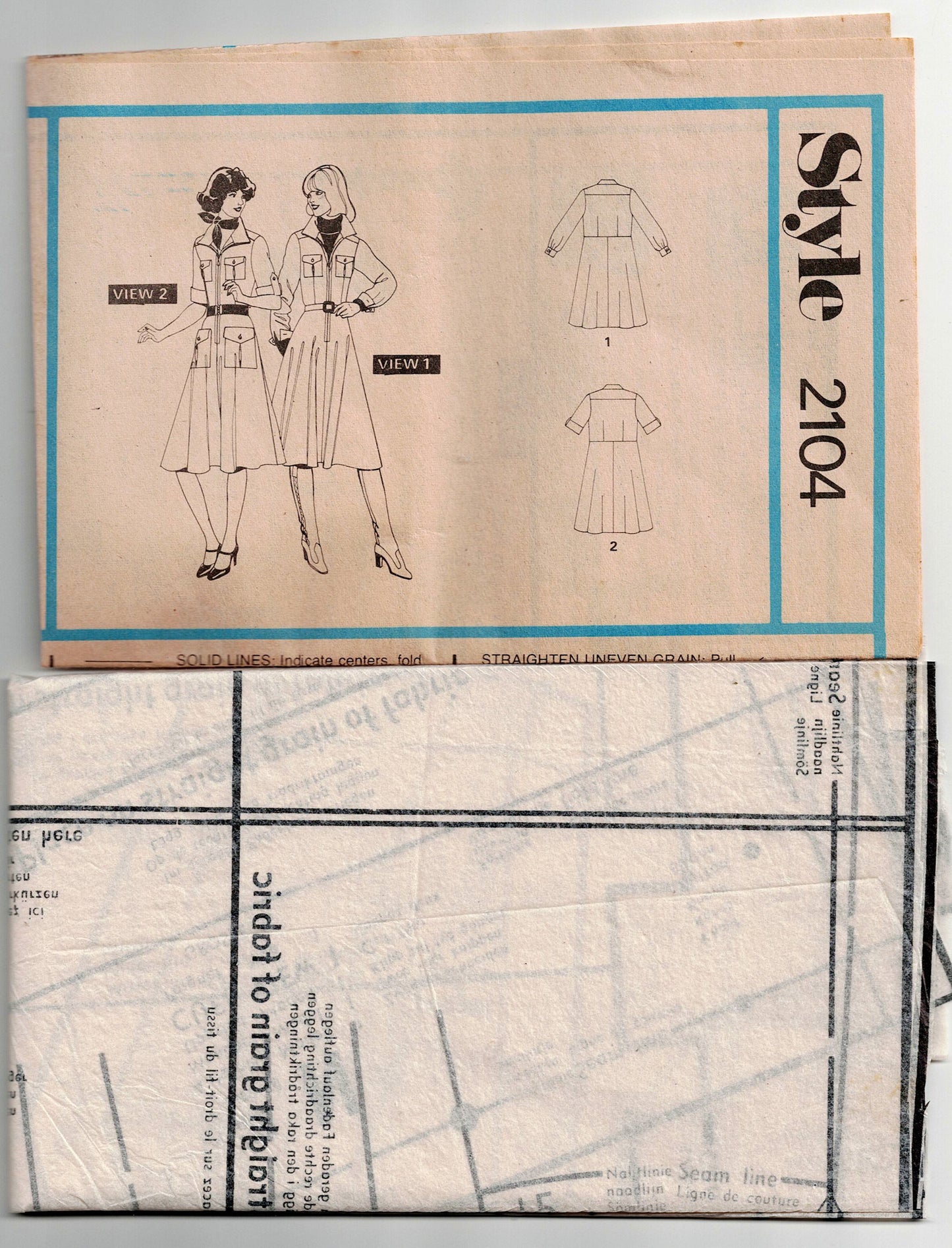 Style 2104 Womens Safari Style Shirtdress 1970s Vintage Sewing Pattern Size 10 Bust 32.5 Inches