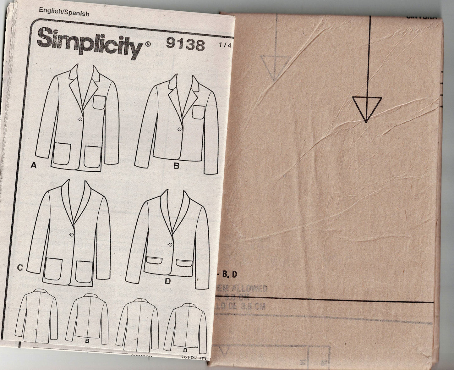 Simplicity 9138 Womens Relaxed Fit Blazer Style Jacket Out Of Print Sewing Pattern Size 14 - 20 UNCUT Factory Folded