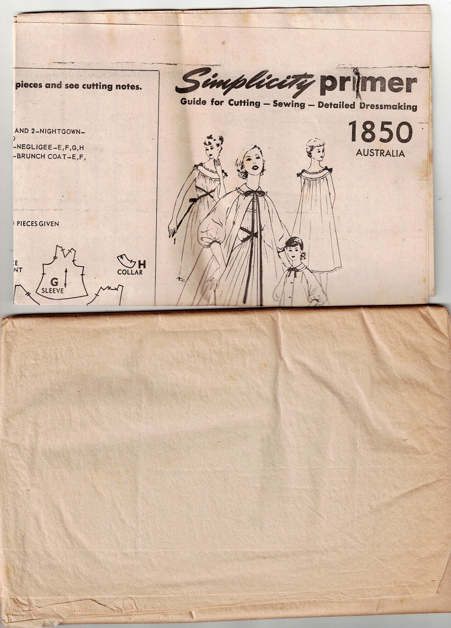 Simplicity 1850 Womens Nightgown Negligee & Brunch Coat 1950s Vintage Sewing Pattern Size 12 Bust 32 inches UNUSED Factory Folded