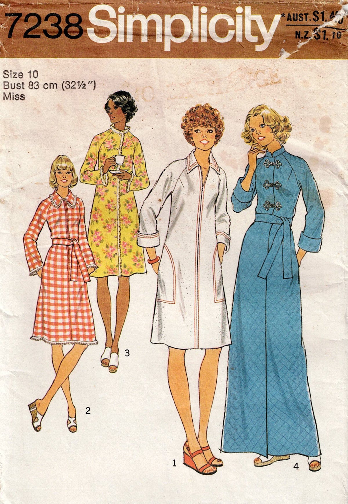 Simplicity 7238 Womens Flared Zip Front Robe 1970s Vintage Paper Sewin ...