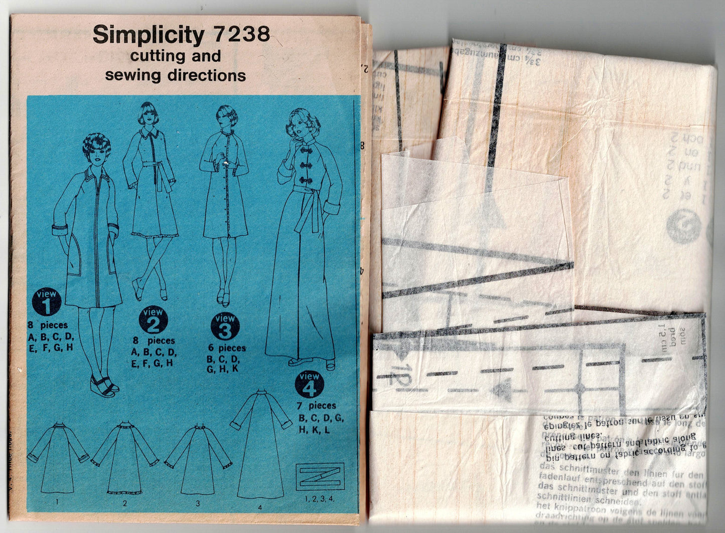 Simplicity 7238 Womens Zip Front Robe 1970s Vintage Sewing Pattern Size 10 or 18 & 20