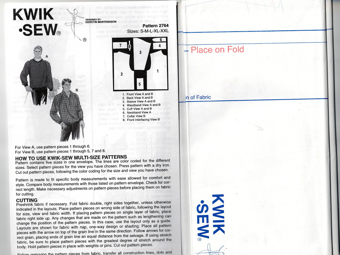 Kwik Sew 2764 Mens Pullover Woven Winter Sweatshirts 1990s Vintage Sewing Pattern Size S - XXL UNCUT Factory Folded