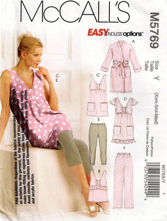 McCall's 5769 Womens Sleepwear & Loungewear Set Out Of Print Sewing Pattern Size XS - MED UNCUT Factory Folded