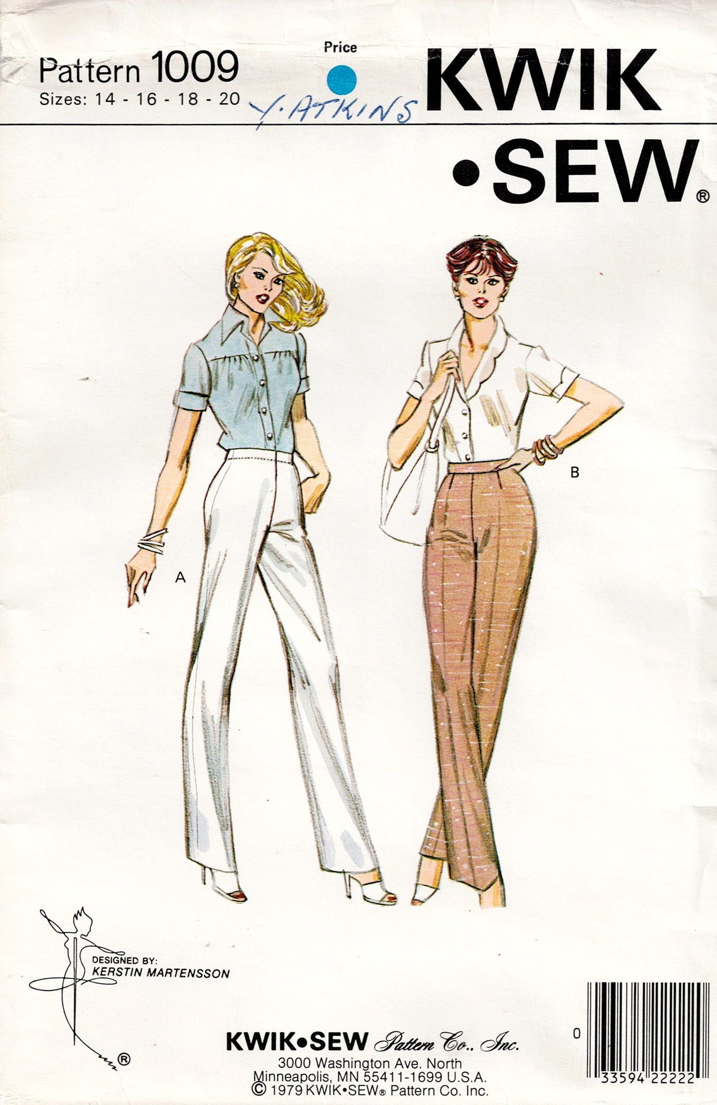 Kwik Sew 1009 Womens Stretch Knit Straight Leg Pants 1970s Vintage Sewing Pattern Waist 28 - 34 Inches UNCUT Factory Folded