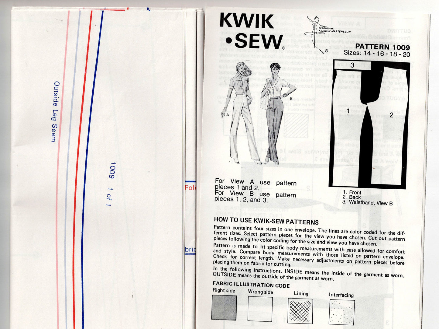 Kwik Sew 1009 Womens Stretch Knit Straight Leg Pants 1970s Vintage Sewing Pattern Waist 28 - 34 Inches UNCUT Factory Folded