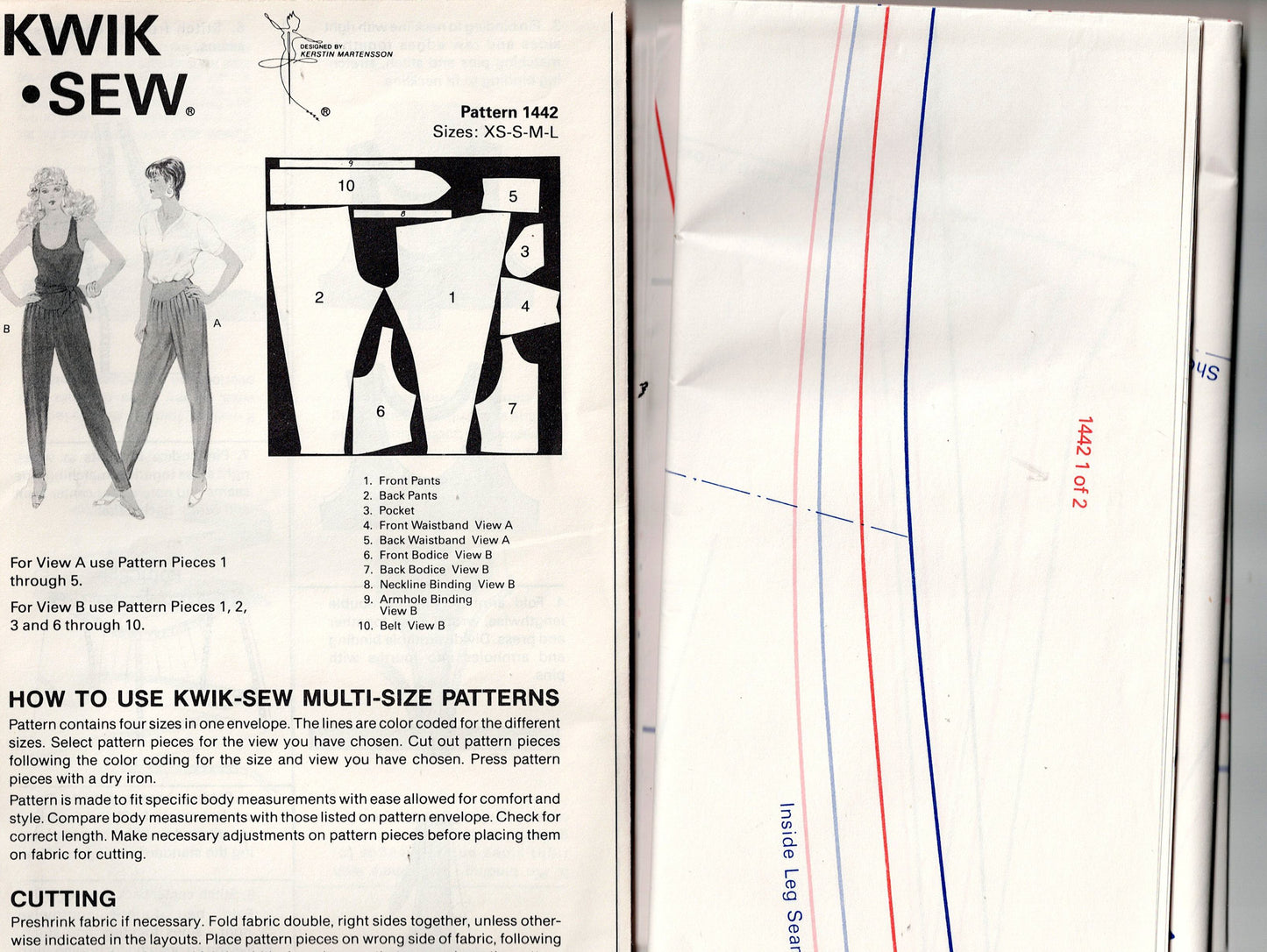 Kwik Sew 1442 Womens Stretch Knit Tapered Pants & Jumpsuit 1980s Vintage Sewing Pattern Size XS - XL UNCUT Factory Folded