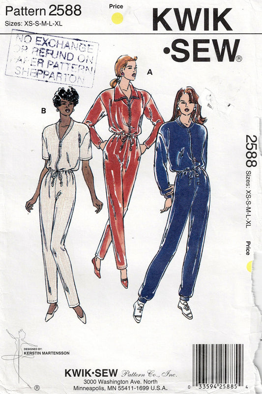 Kwik Sew 2588 Womens Stretch Knit Winter Jumpsuits 1990s Vintage Sewing Pattern Size XS - XL UNCUT Factory Folded