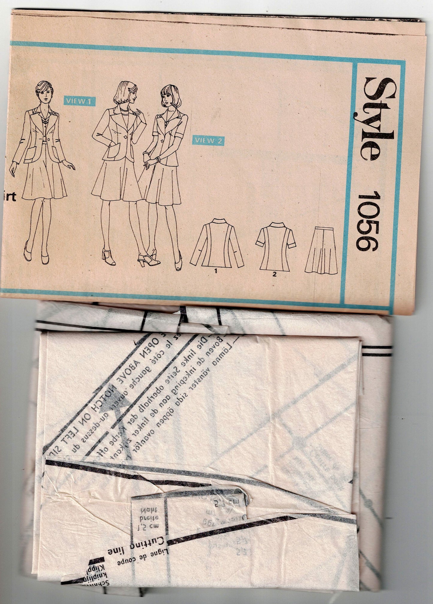 Style 1056 Womens Wide Lapel Jacket & Flared Skirt 1970s Vintage Sewing Pattern Size 16 Bust 38 inches